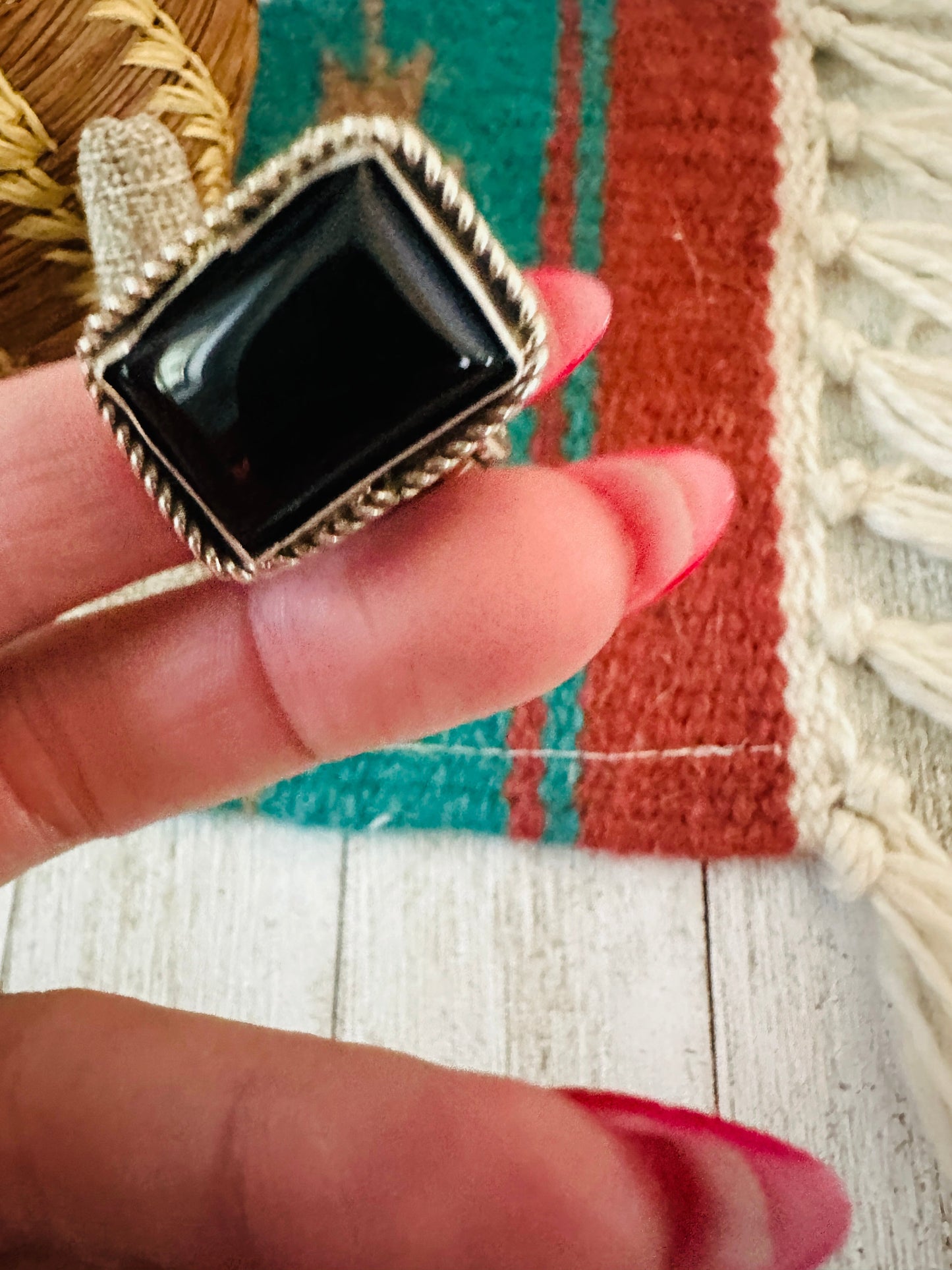Old Pawn Navajo Sterling Silver & Onyx Ring