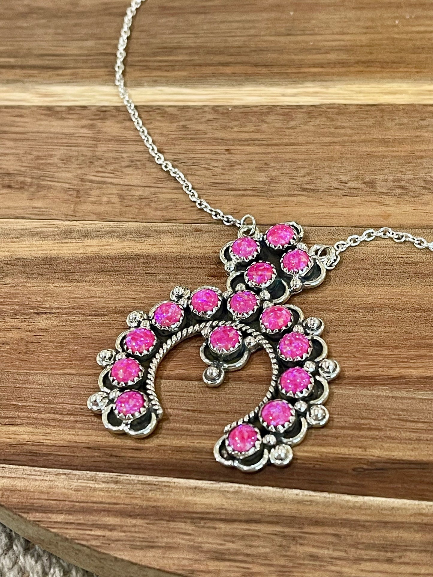 Handmade Hot Pink Fire Opal and Sterling Silver Naja Necklace