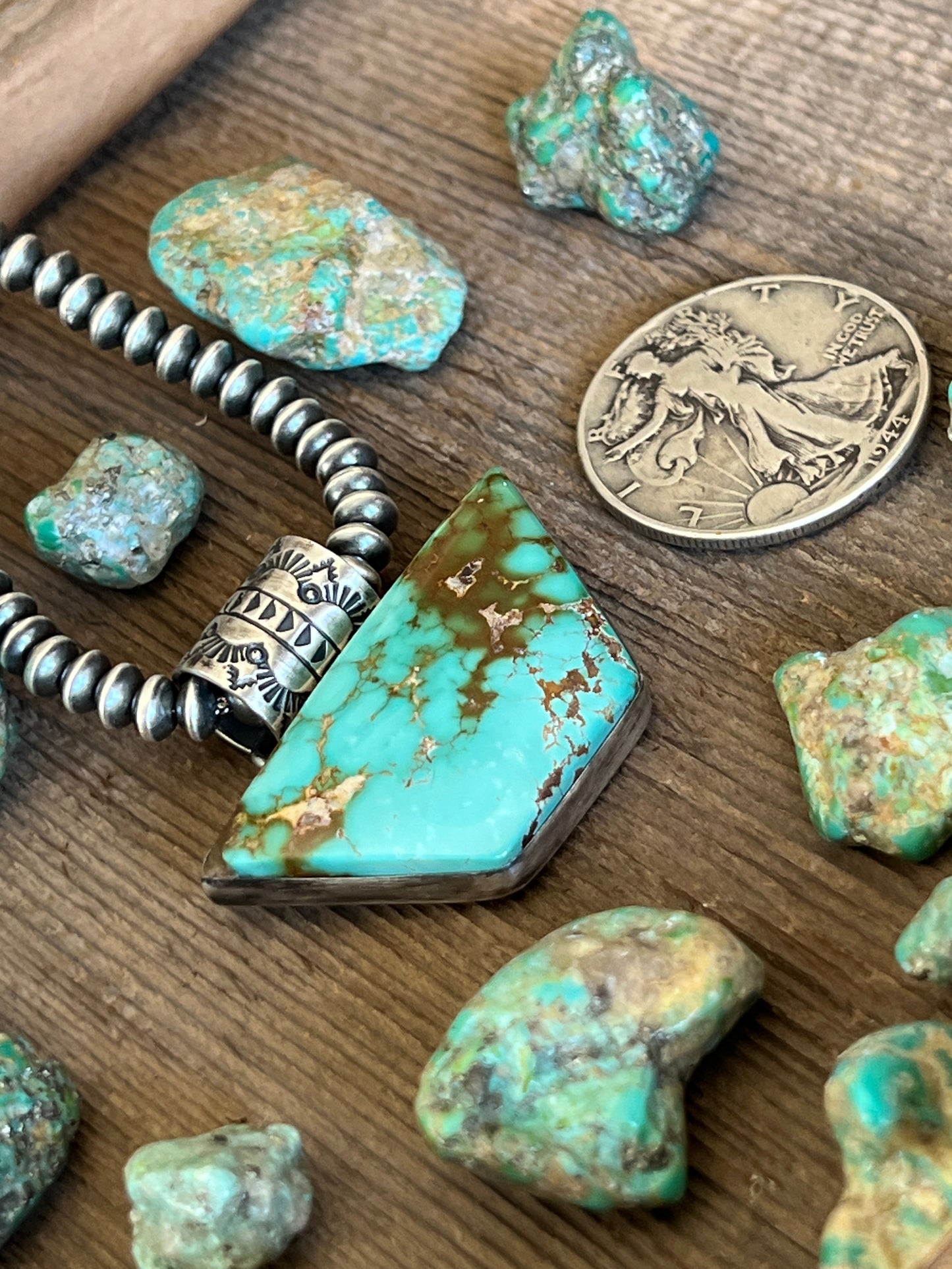 Navajo Sterling Silver and Royston Turquoise Solo Pendant by Angela Martin