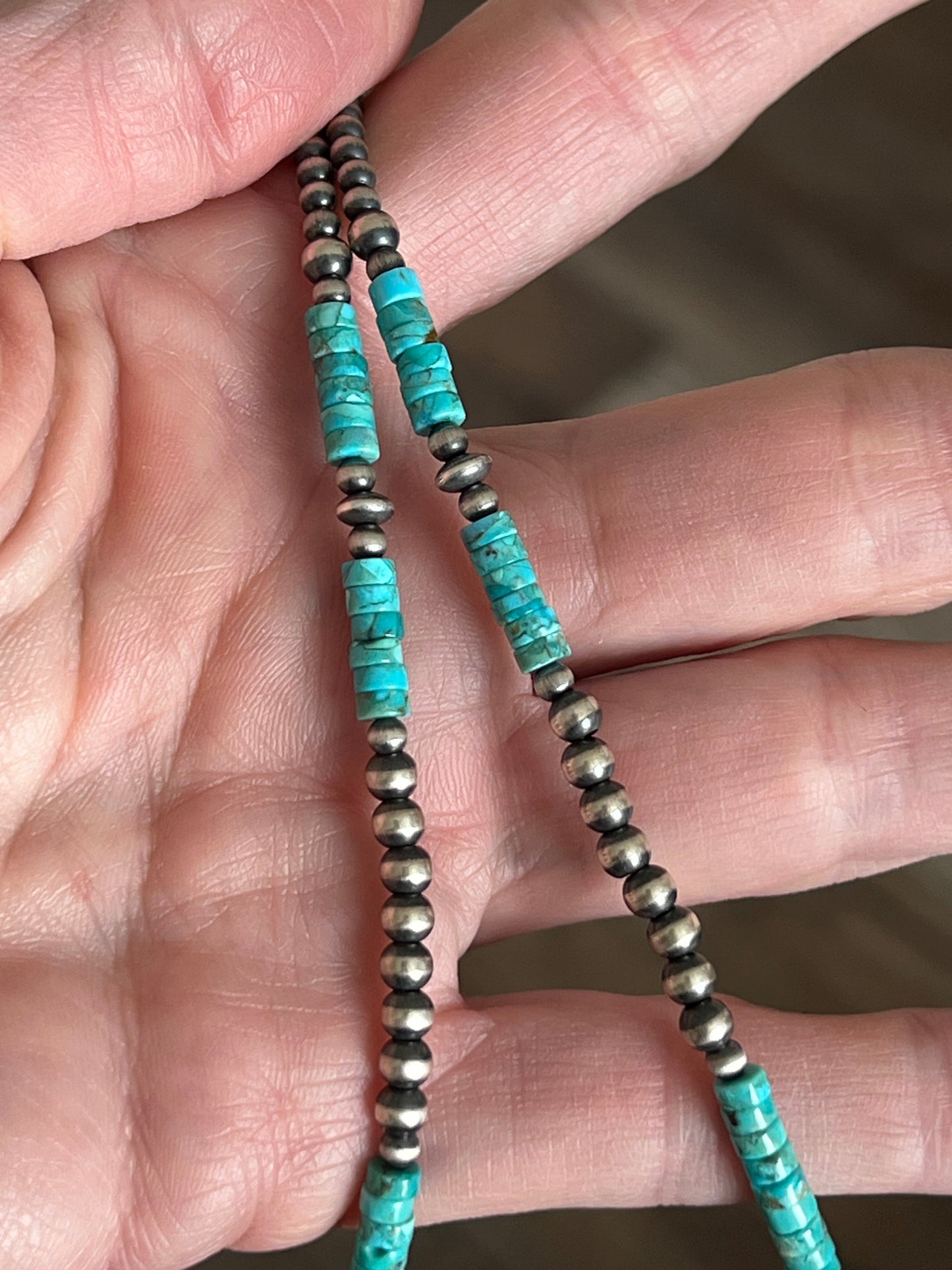 Summer Lovin’ Navajo Beaded Layering Necklace with Sterling Silver and Turquoise, 15” + 2”, The Wave Runner