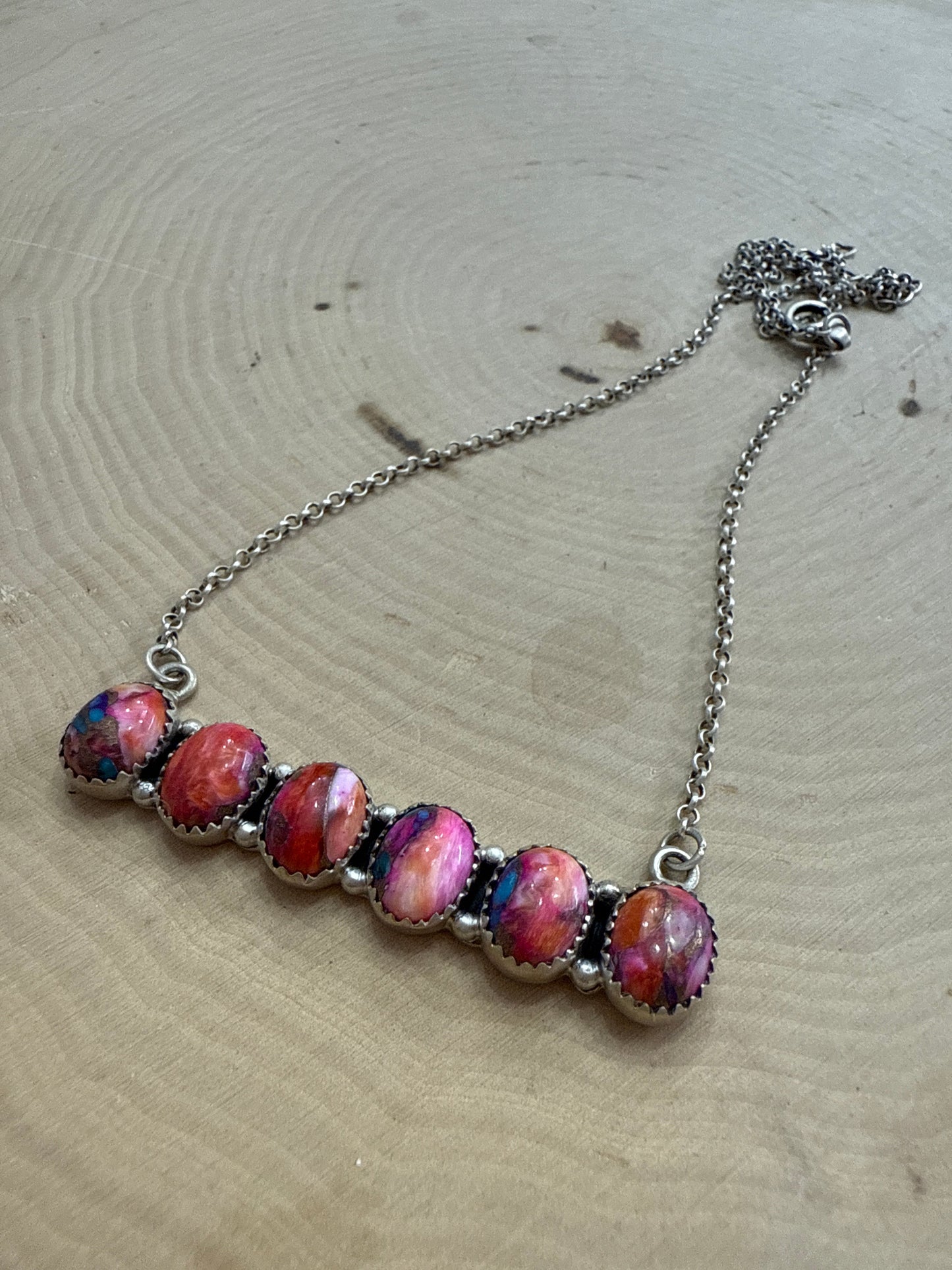 Handmade Sterling Silver Pink Dream Mojave Bar Necklace