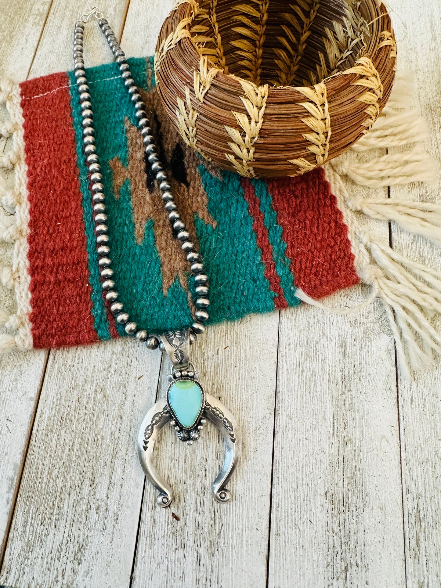 Navajo Sterling Silver & Turquoise Beaded Naja Necklace