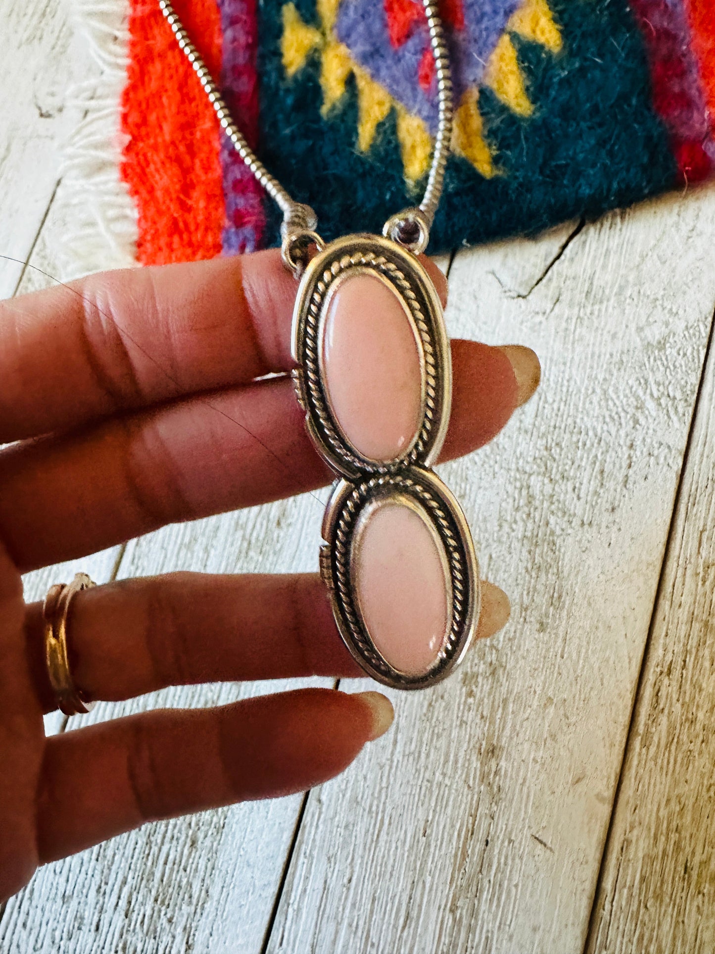 Navajo 2 Stone Queen Pink Conch & Sterling Silver Pearl Beaded Necklace