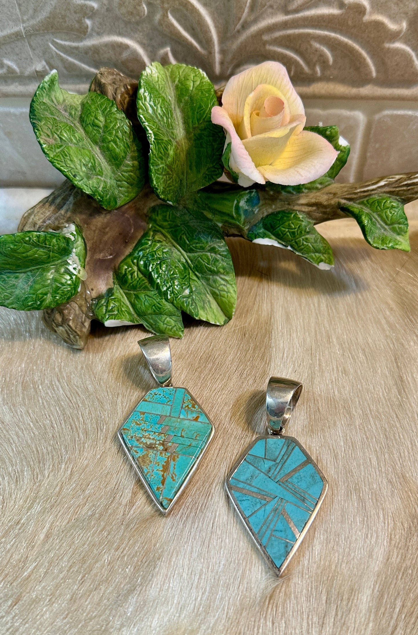 Navajo Inlay Number 8 Turquoise Diamond Shape Pendant