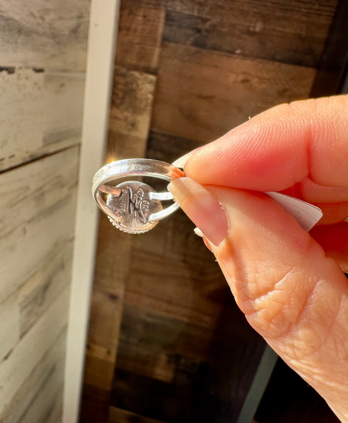 Round Spiny Oyster Ring – Size 8, Zia Stamped Sterling Silver