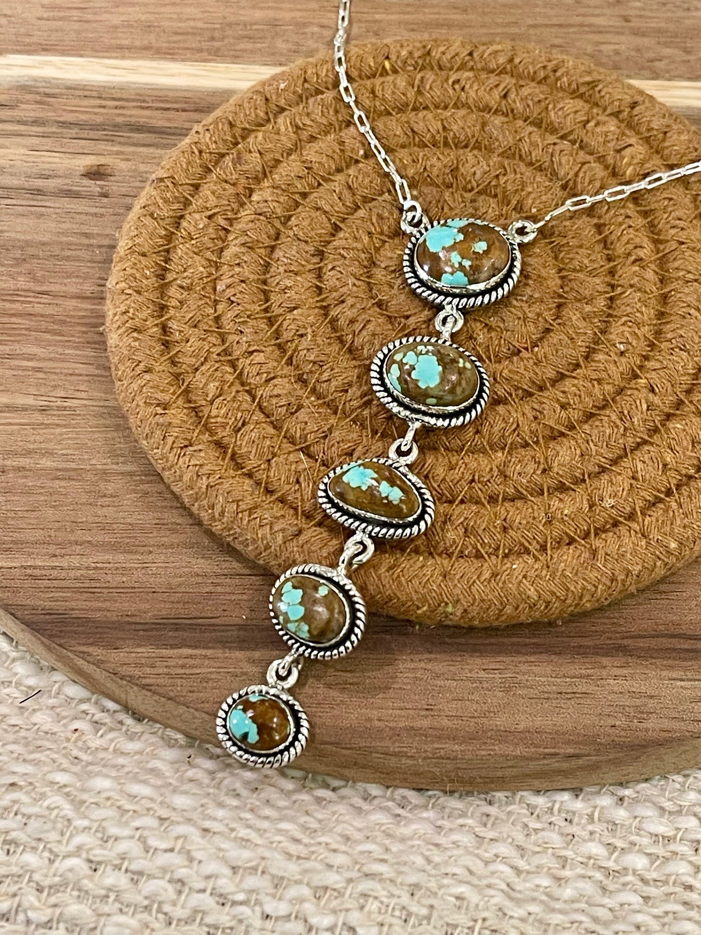 Handmade Sterling Silver Number 8 Turquoise Drop Necklace with Signed Nizhoni