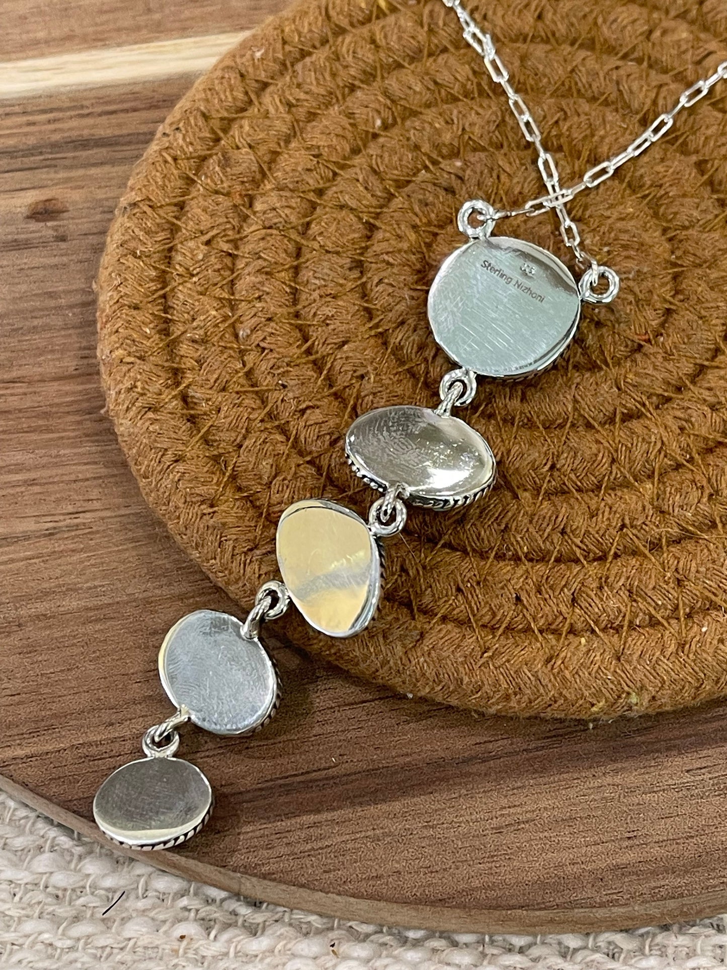 Handmade Sterling Silver Number 8 Turquoise Drop Necklace with Signed Nizhoni