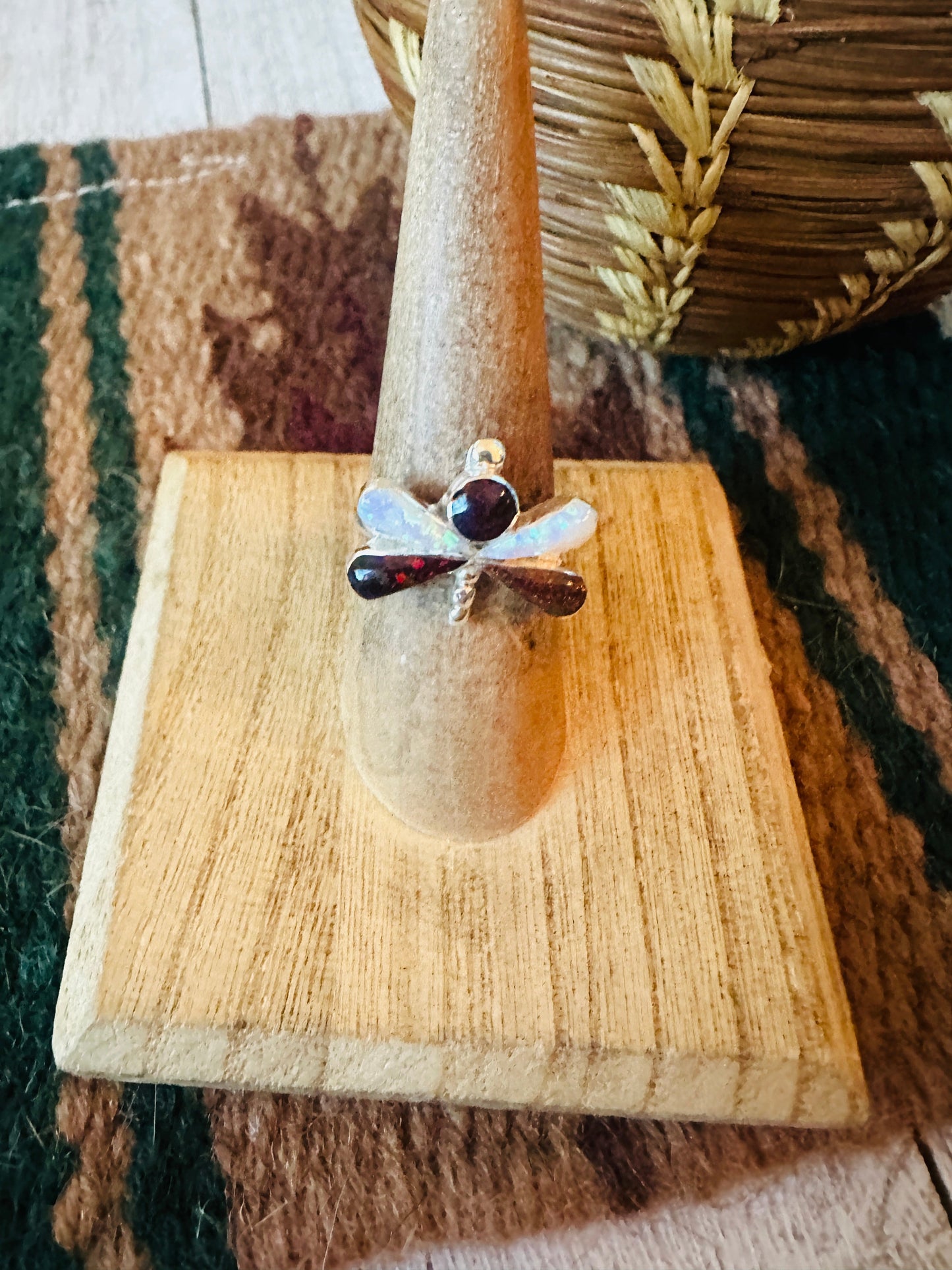 Navajo Sterling Silver, Brown & White Opal Dragonfly Ring