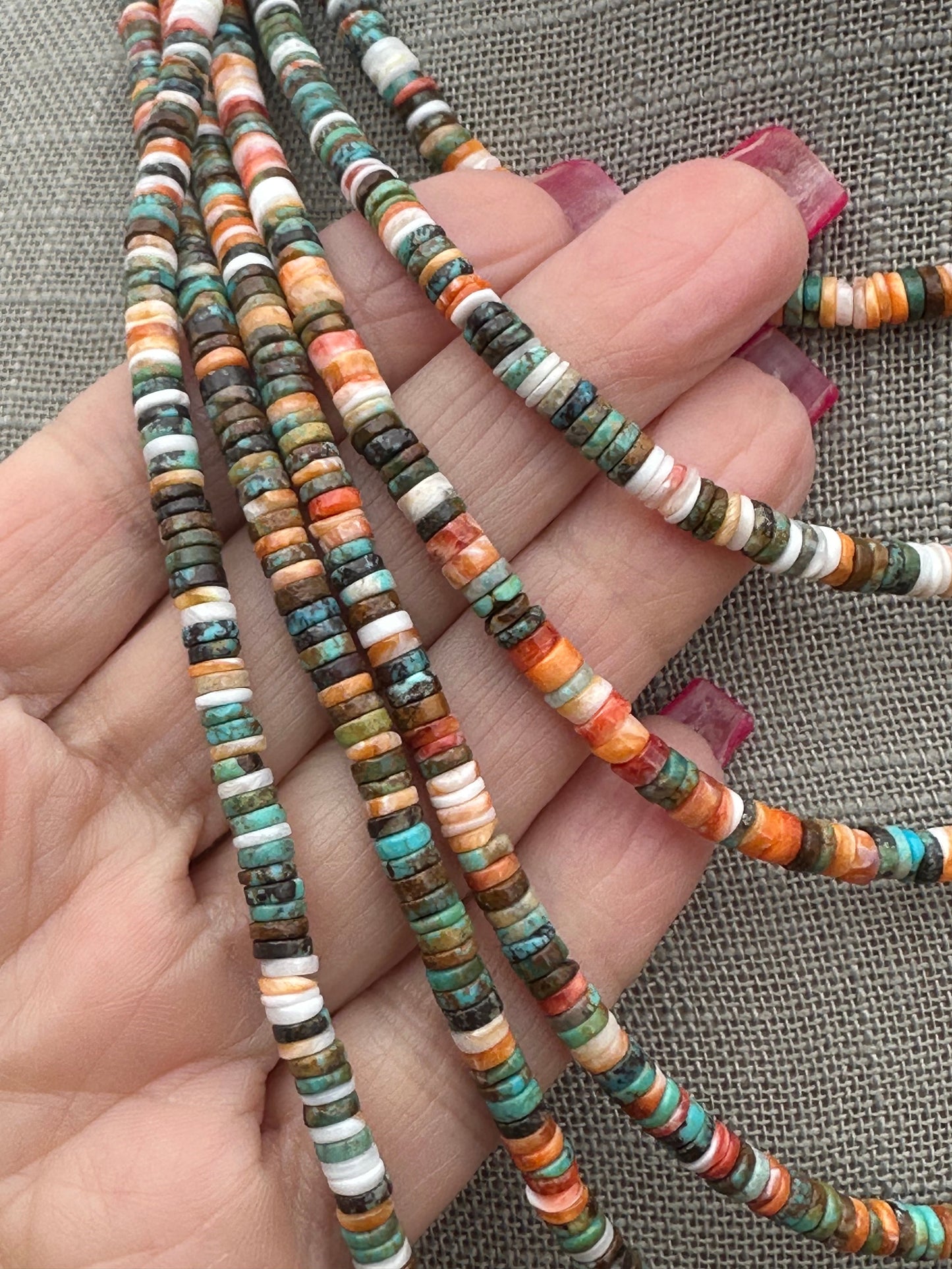 Navajo Kingman Turquoise & Spiny Sterling Silver 5mm Beaded Necklace
