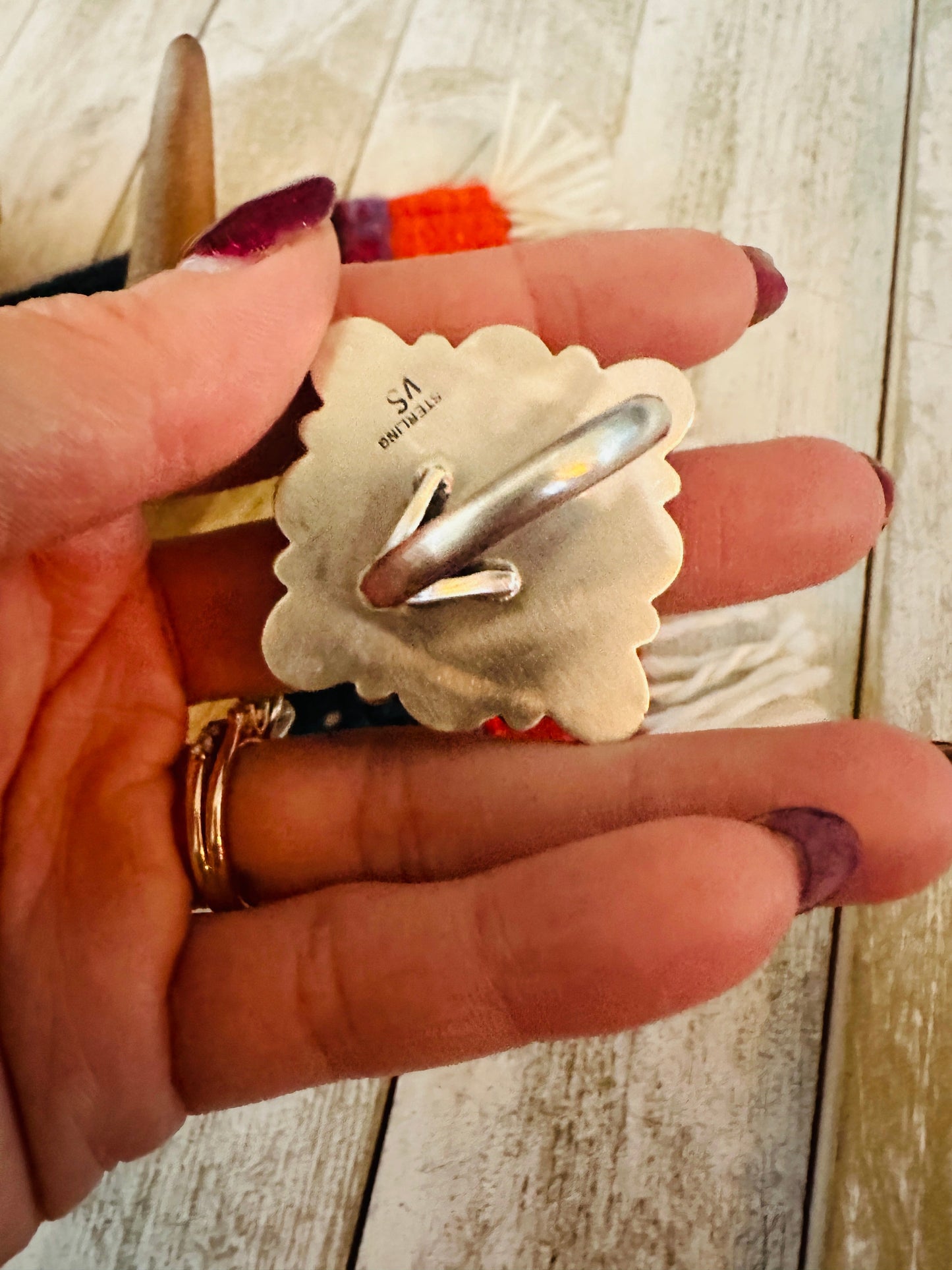 Navajo Sterling Silver & Turquoise Cluster Adjustable Ring