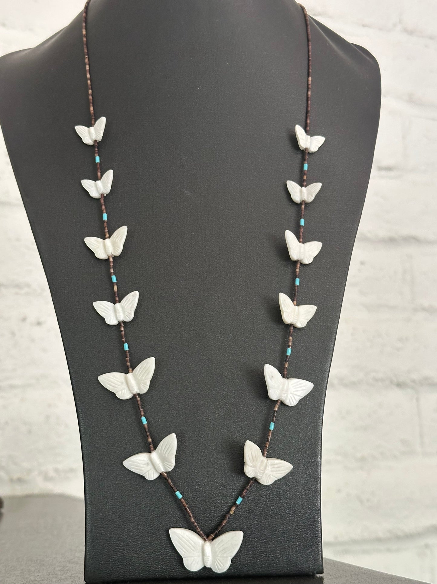 Zuni Multi Stone & Heishi Beaded Butterfly Fetish Necklace