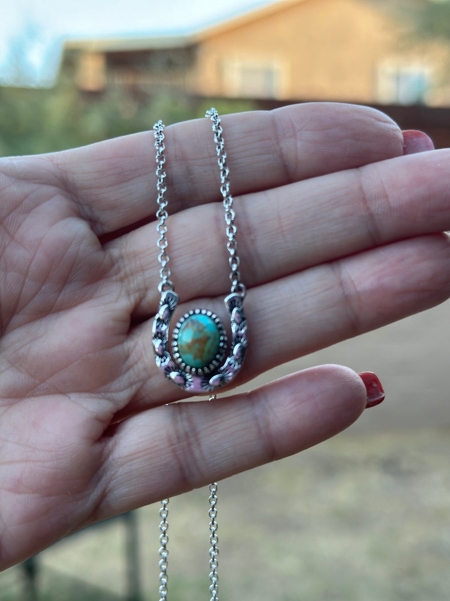 Handmade Turquoise & Sterling Silver Horseshoe Necklace