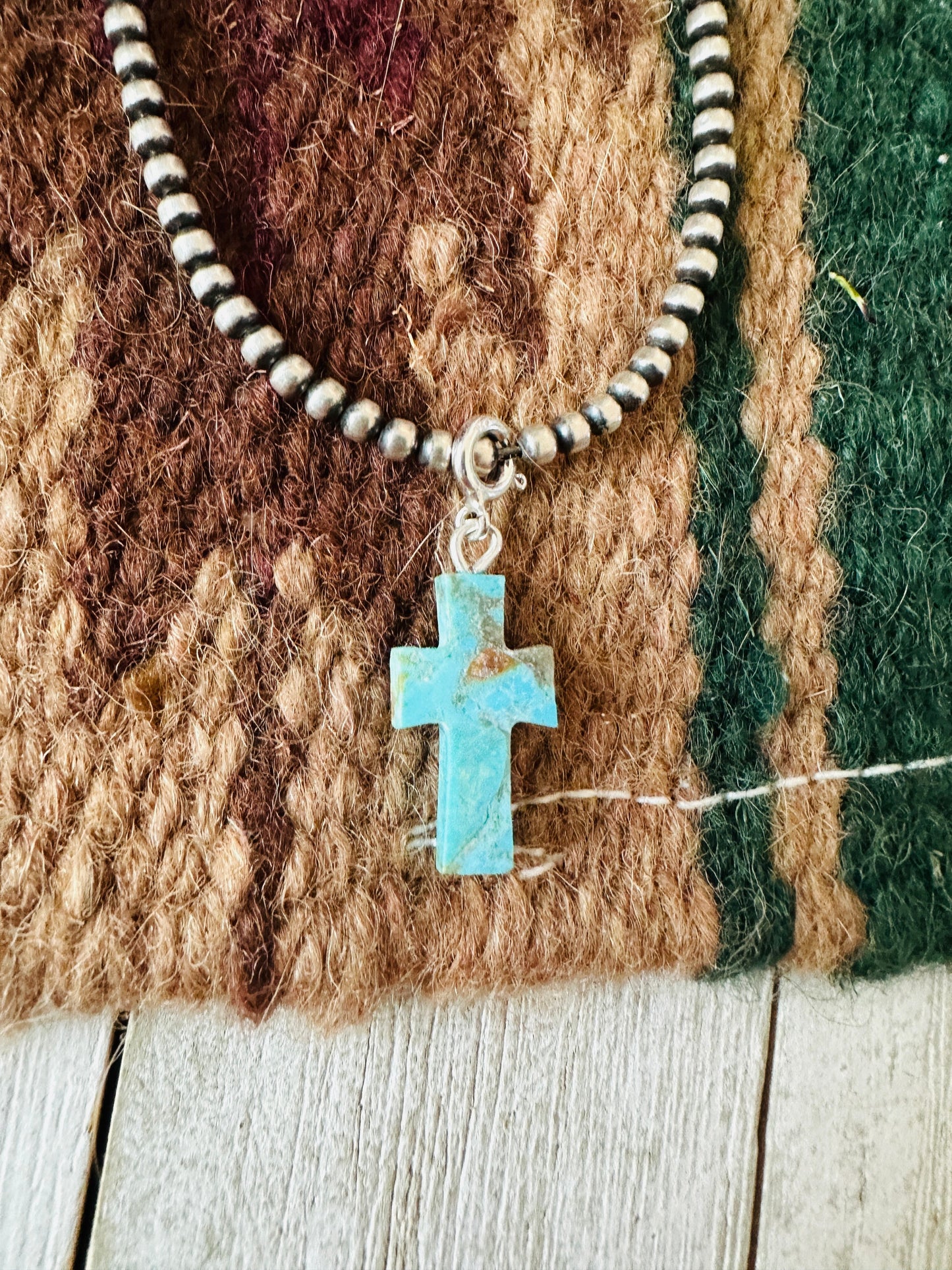 Navajo Hand Carved Turquoise Cross Charm