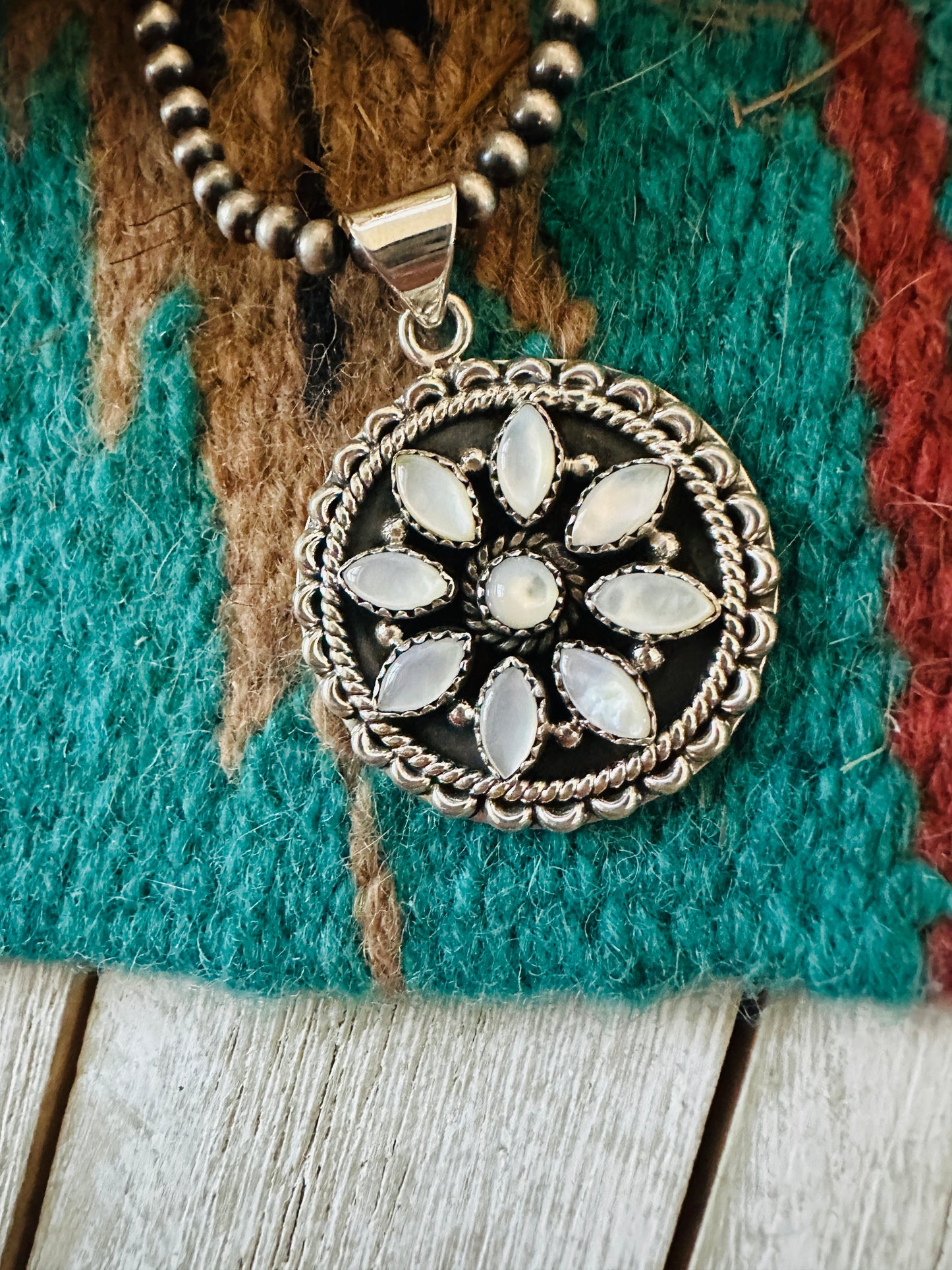 ** Christmas Collection ** Handmade Sterling Silver & Mother of Pearl Pendant Signed Nizhoni