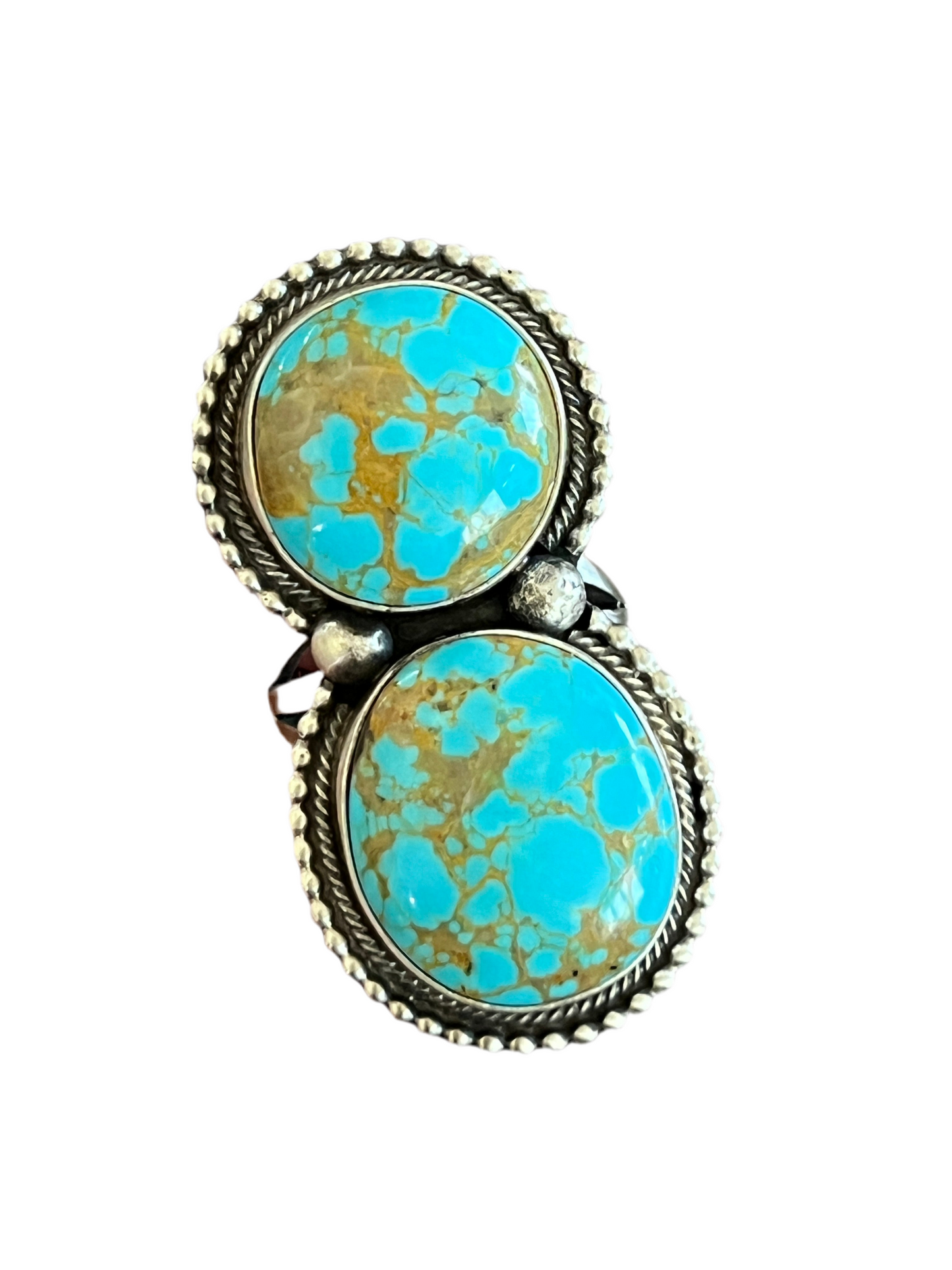 Navajo Sterling Silver and Number 8 Turquoise Ring by Darrin Livingston, Size 9