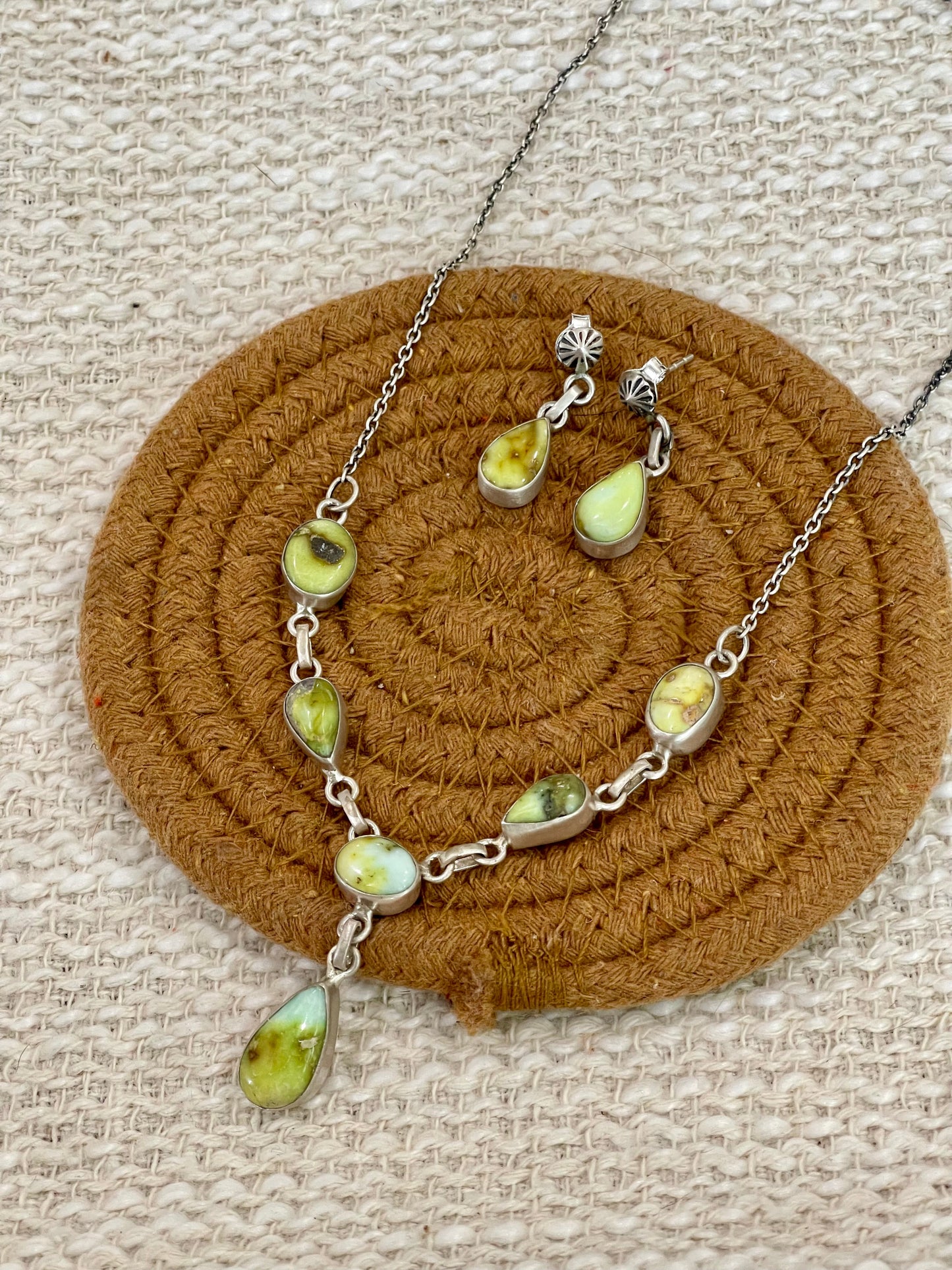 Handmade Sterling Silver & Palomino Turquoise Necklace Earring Set