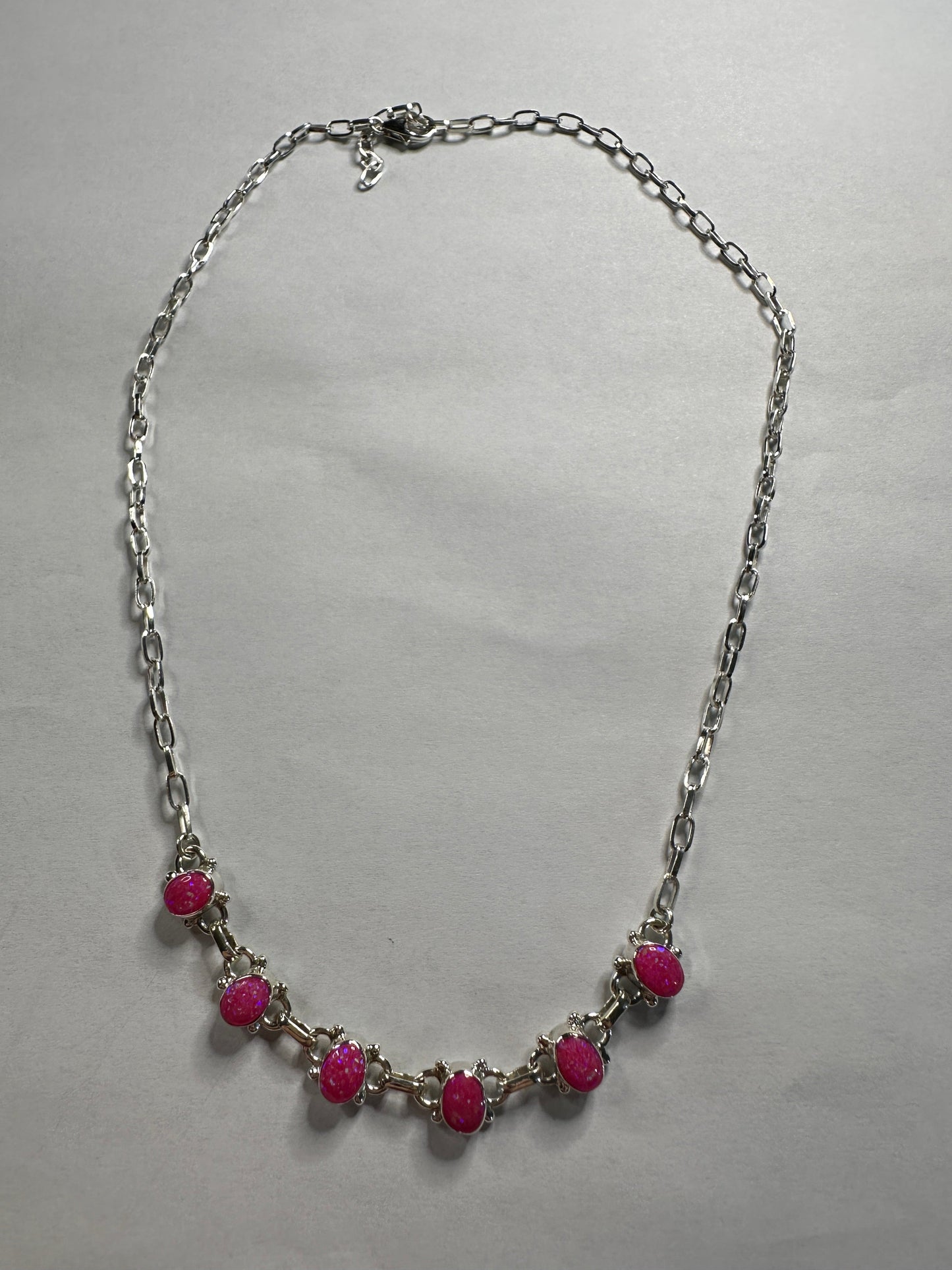 Handmade Sterling Silver & Hot Pink Fire Opal Necklace