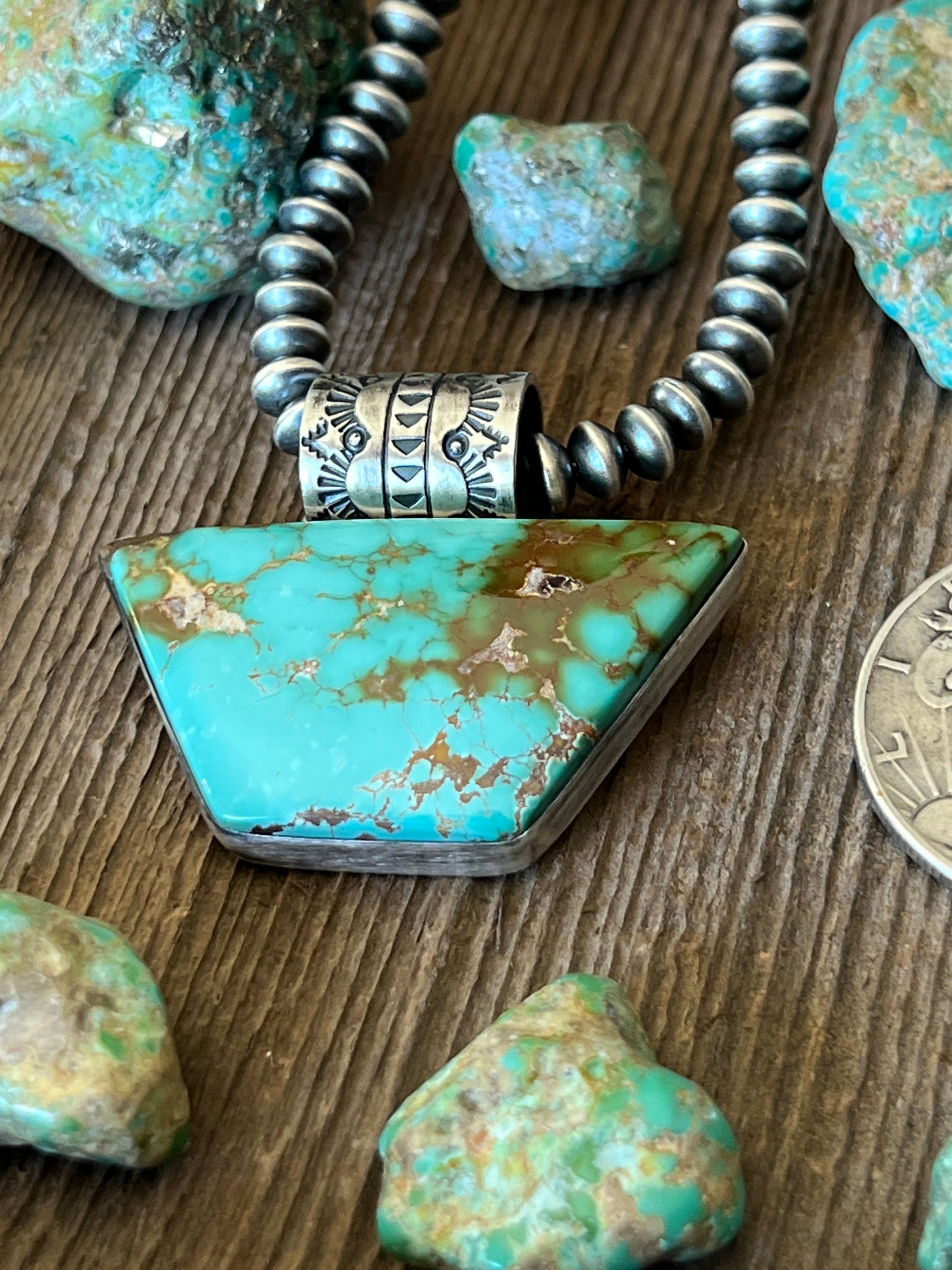Navajo Sterling Silver and Royston Turquoise Solo Pendant by Angela Martin