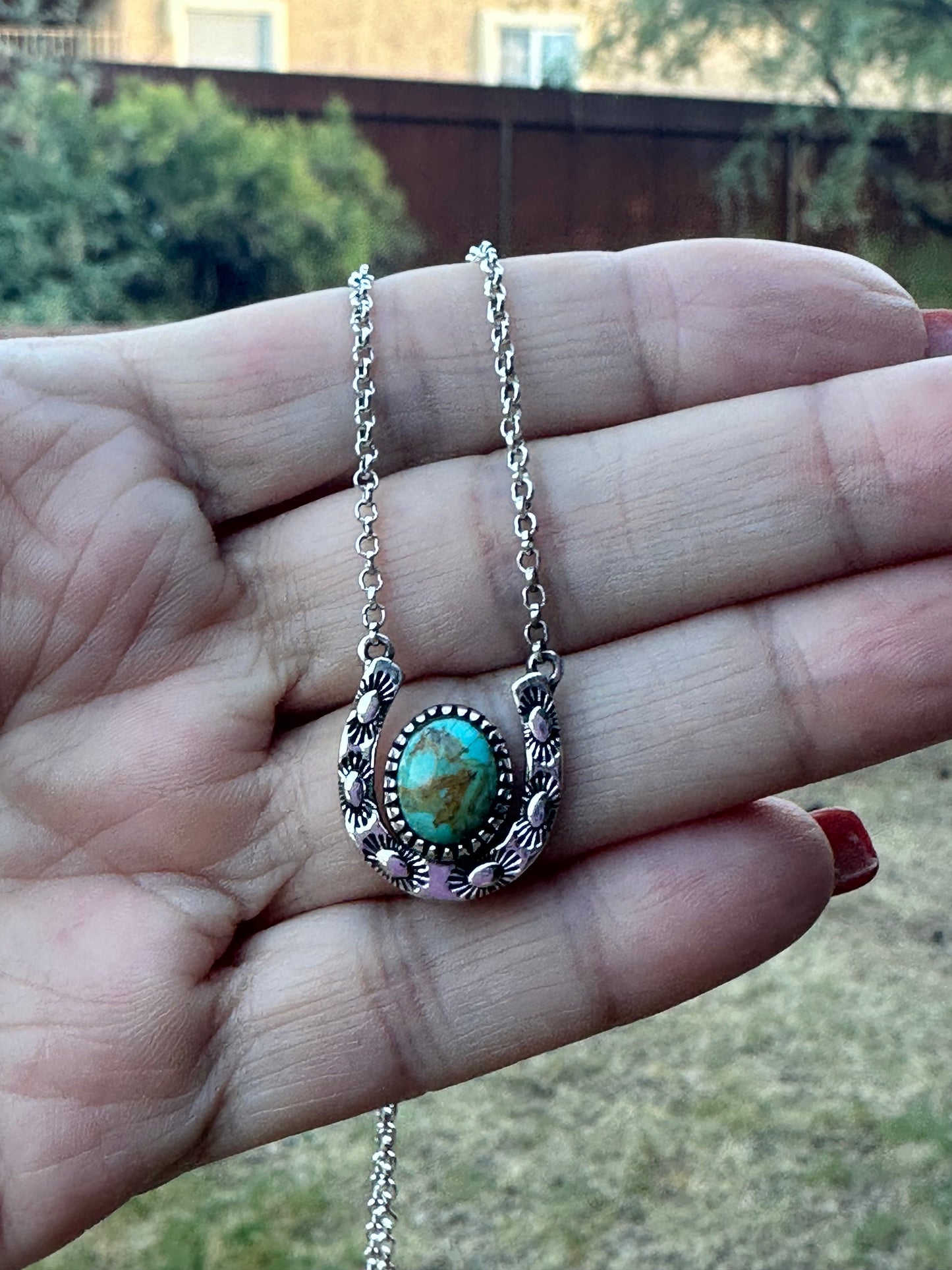 Handmade Turquoise & Sterling Silver Horseshoe Necklace