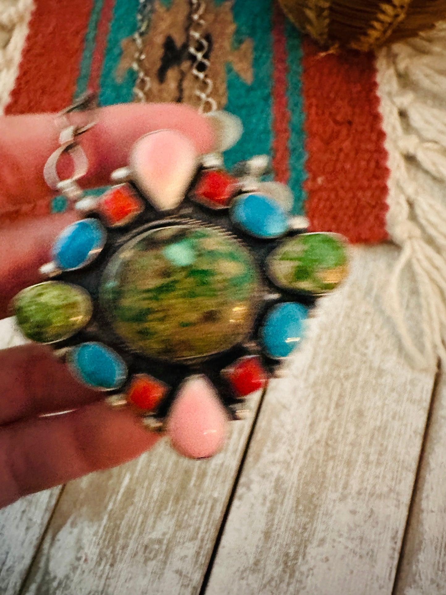 Navajo Sterling Silver & Multi Stone Cluster Necklace