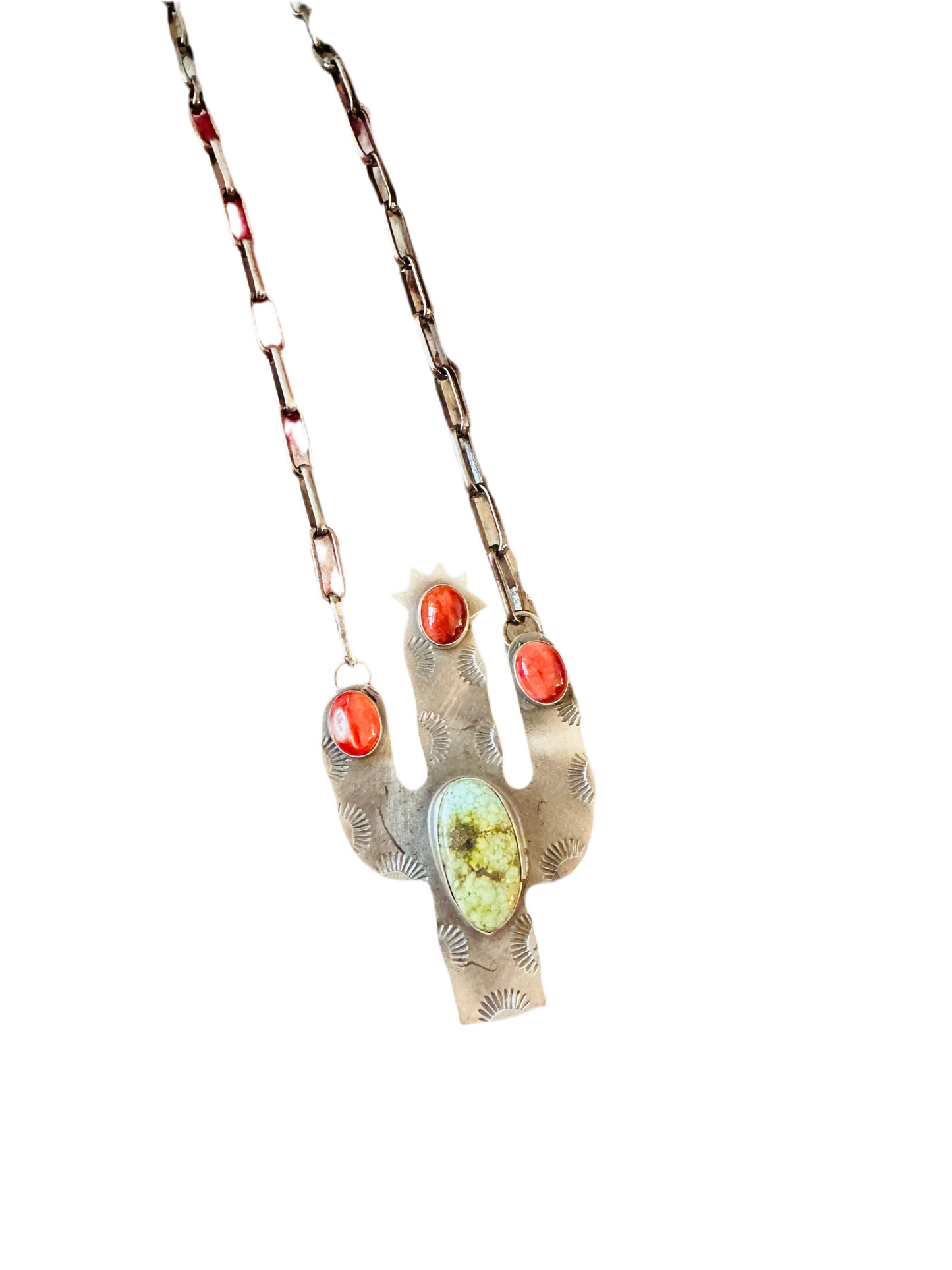 Navajo Sterling Silver, Turquoise & Spiny Cactus Necklace