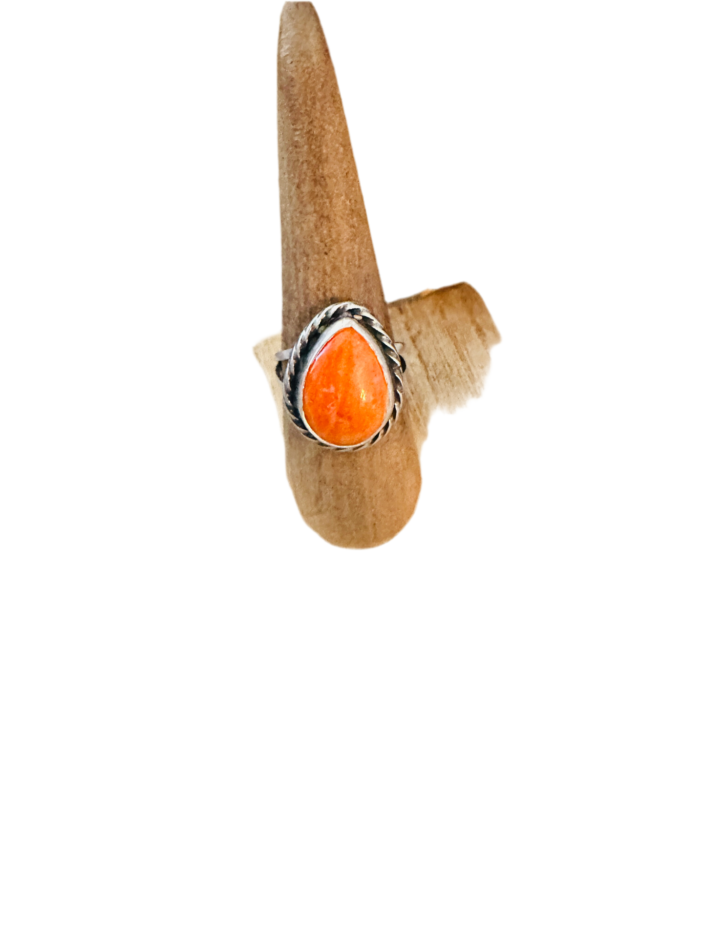 Navajo Orange Spiny Oyster & Sterling Silver Teardrop Ring