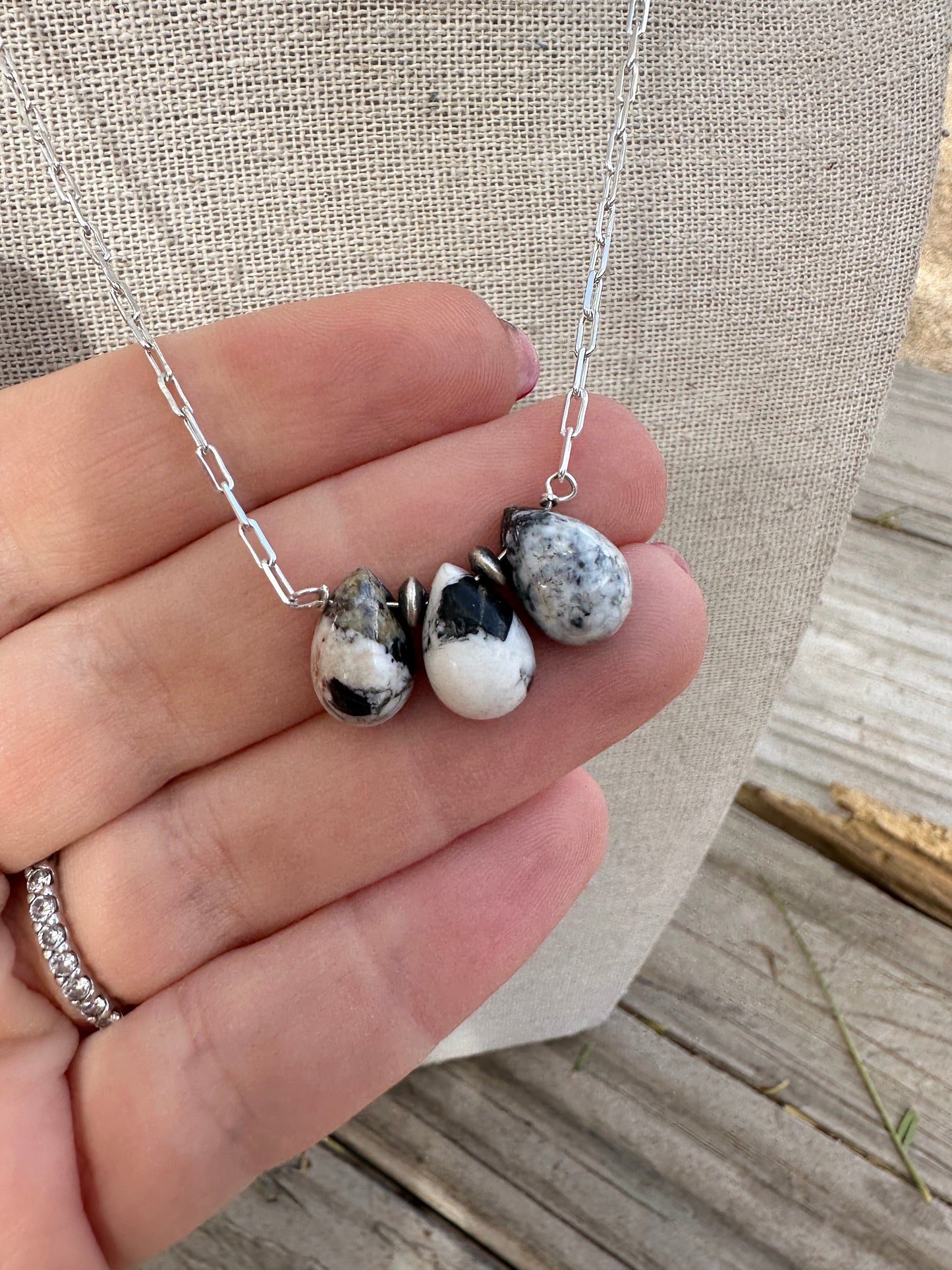 Tiny Dancer Handmade Sterling Silver & White Buffalo 3 Stone Necklace