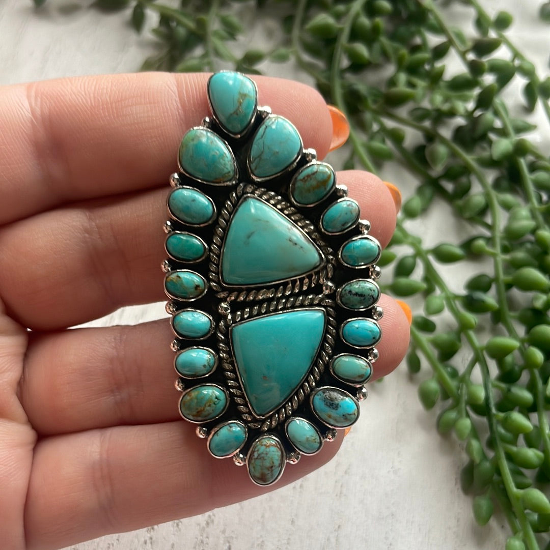 Nizhoni Handmade Turquoise & Sterling Silver Adjustable Statement Ring