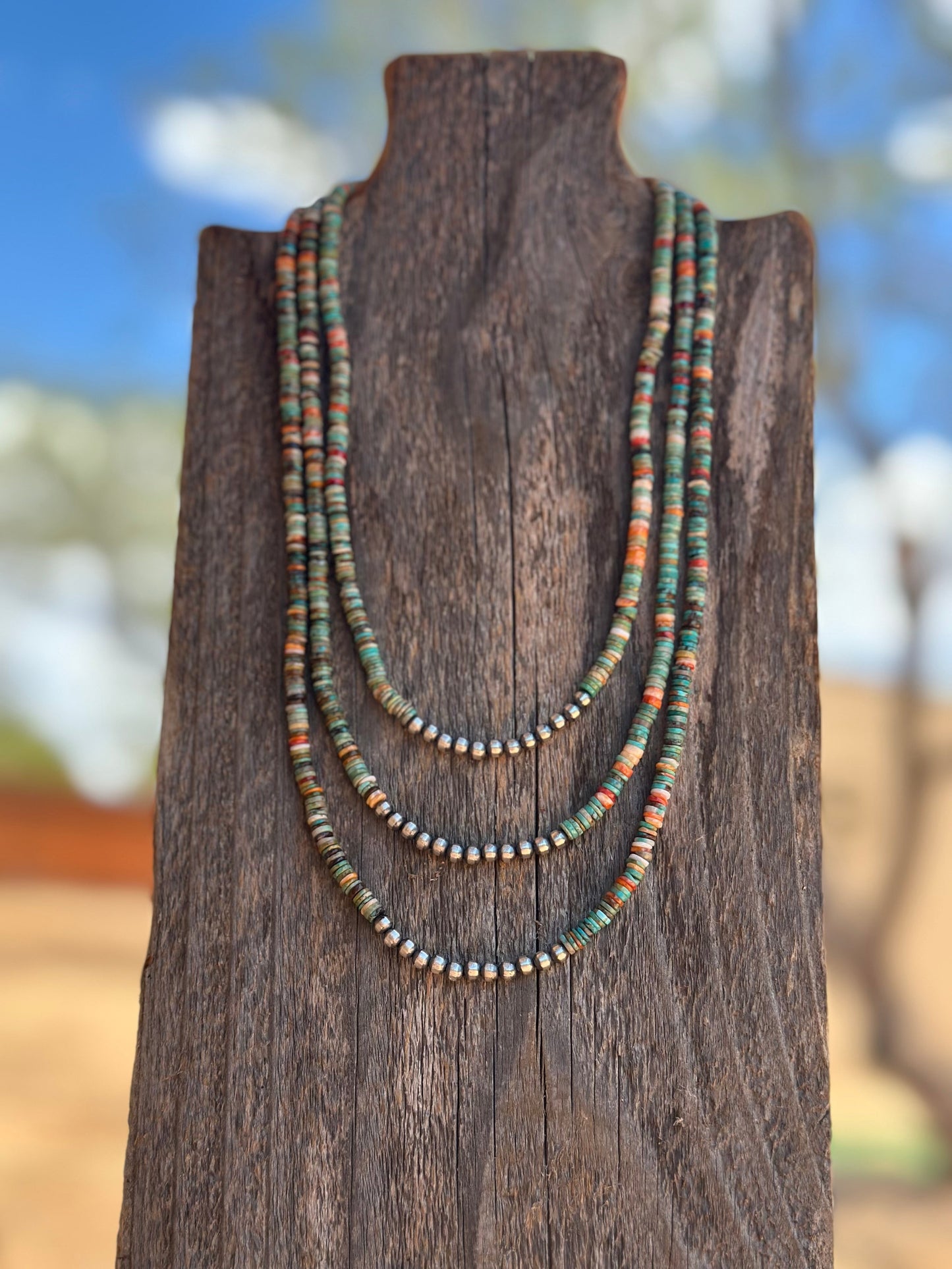 Navajo Kingman Turquoise & Spiny Sterling Silver 5mm Beaded Necklace