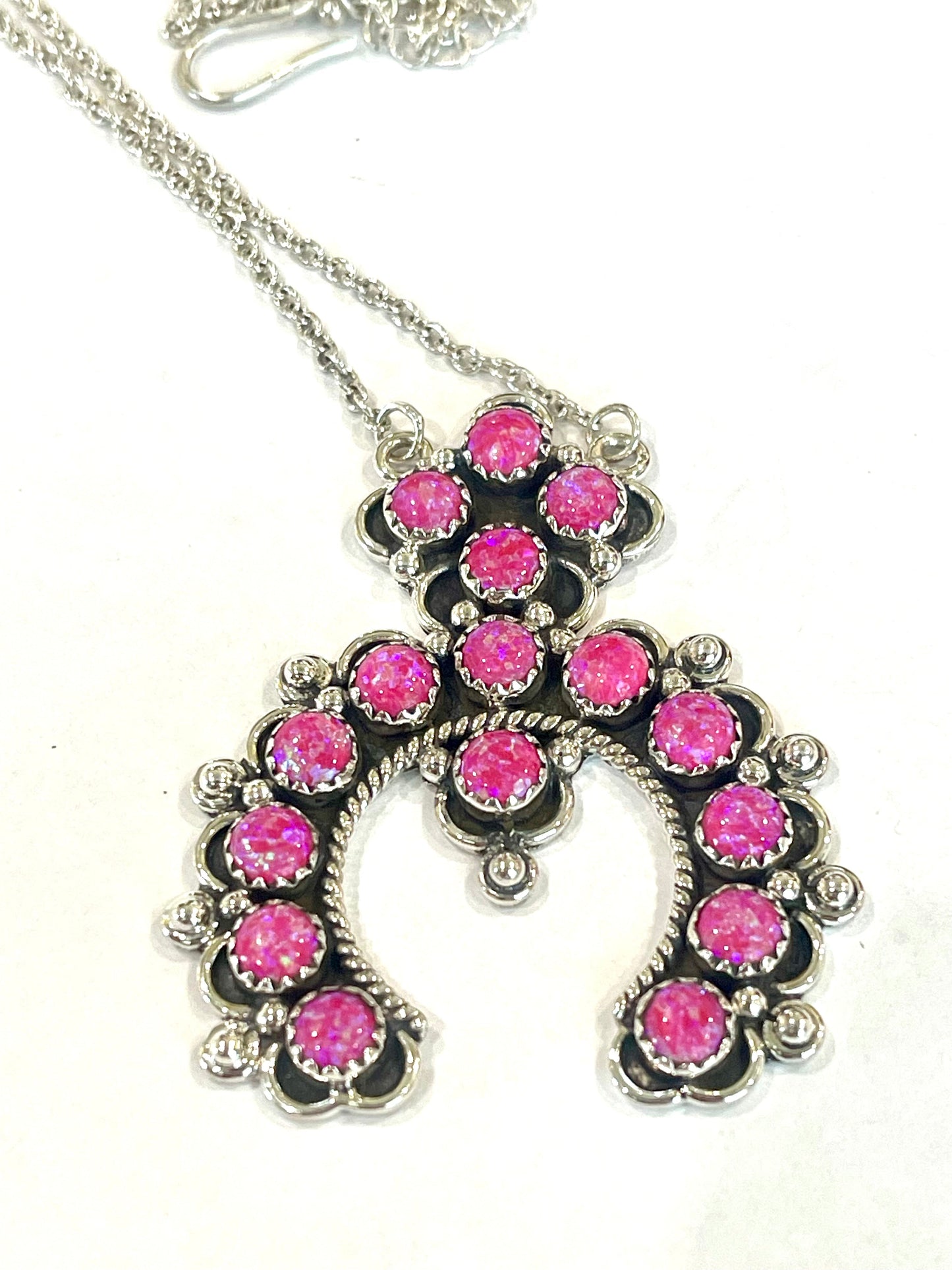 Handmade Hot Pink Fire Opal and Sterling Silver Naja Necklace
