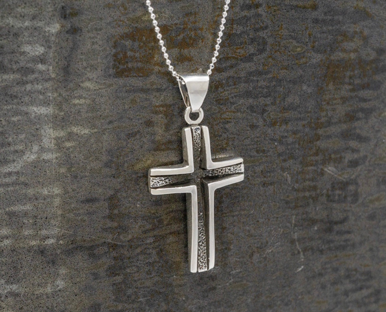 Channel Cut Cross Pendant Necklace