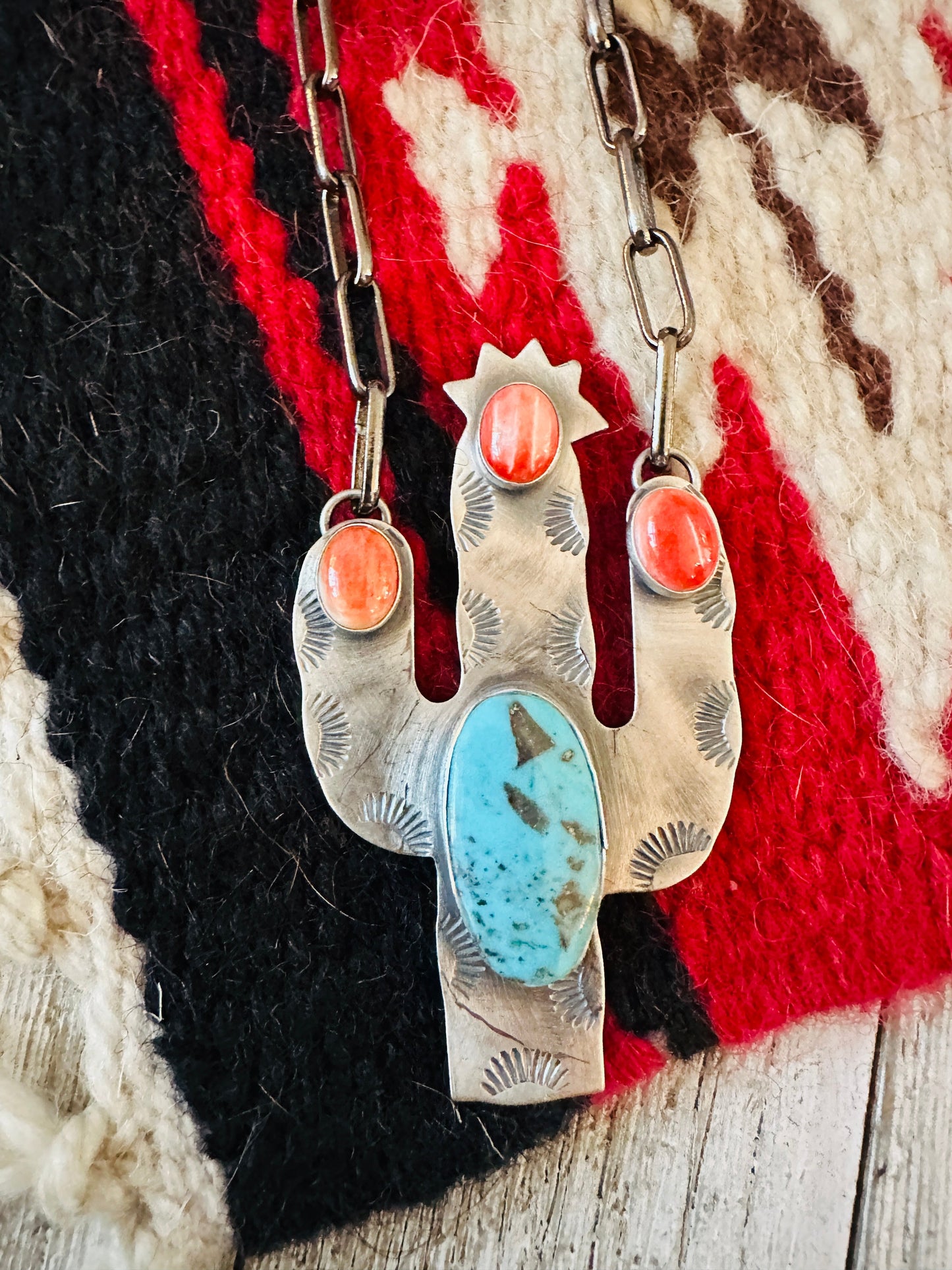 Navajo Sterling Silver, Turquoise & Spiny Cactus Necklace