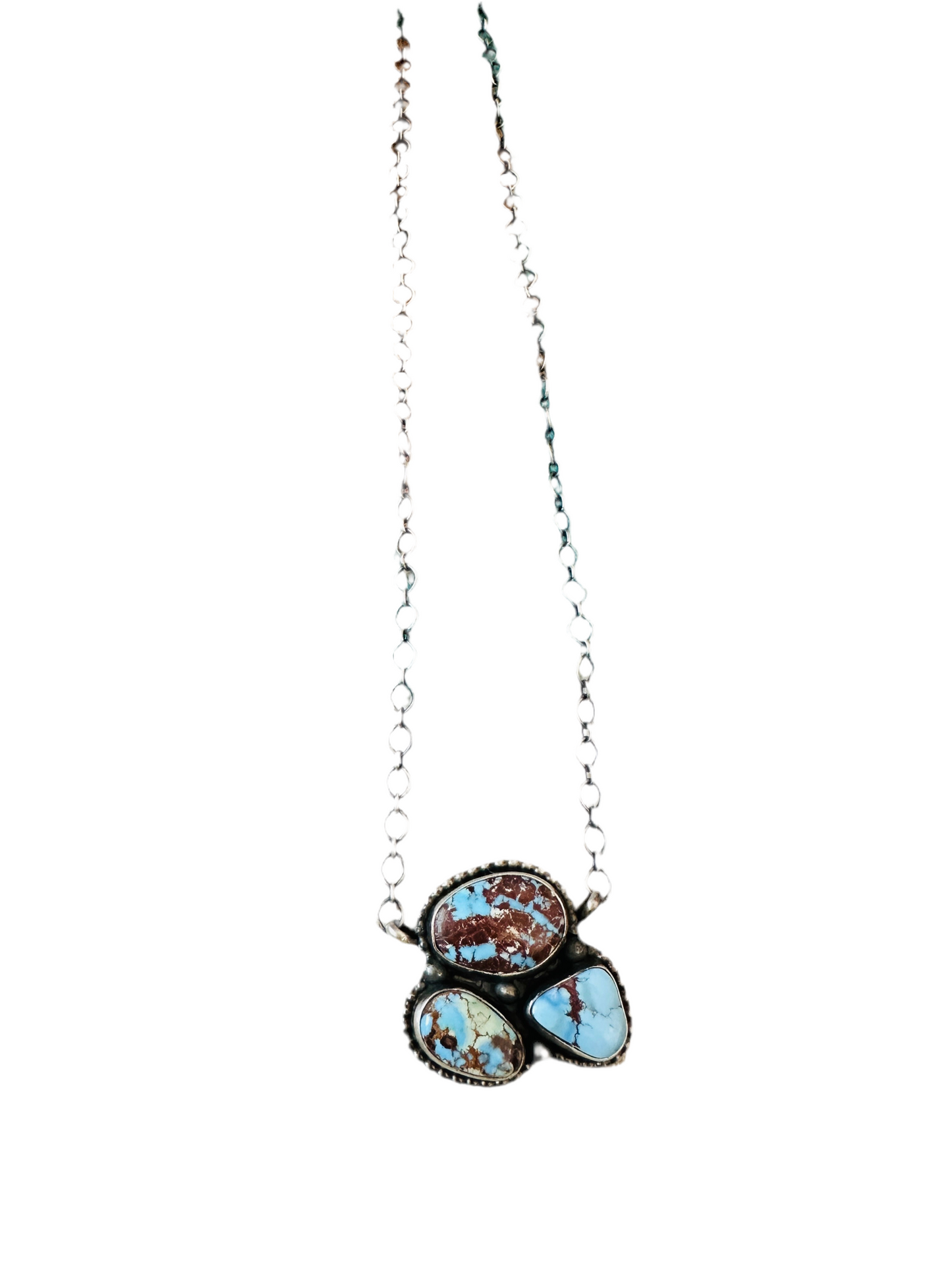 Navajo Sterling Silver & Golden Hills Turquoise Cluster Necklace