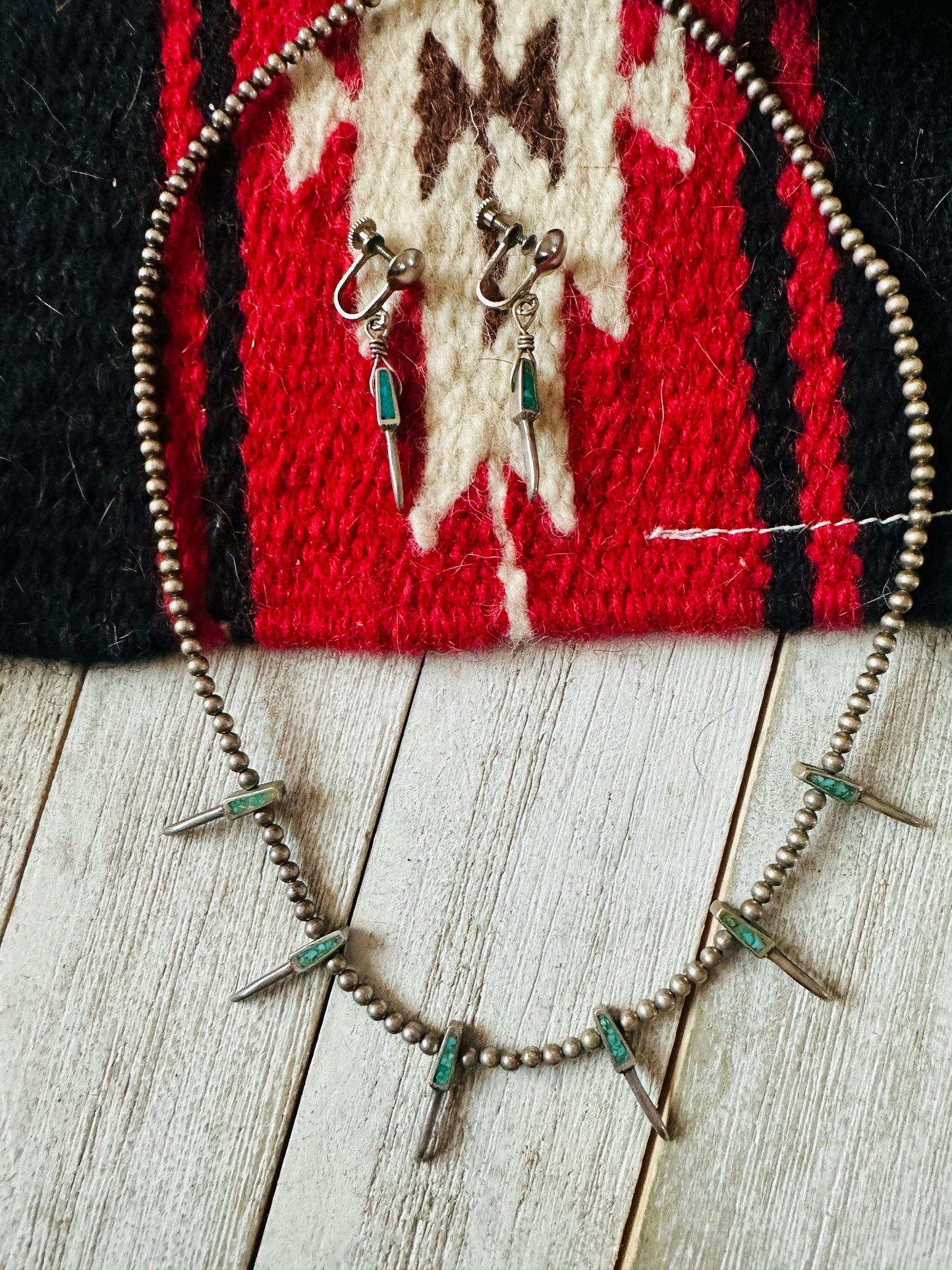 Vintage Old Pawn Navajo Turquoise & Sterling Silver Necklace Set