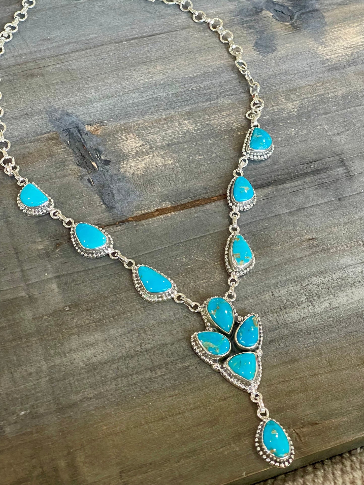 Handmade Sterling Silver Sonoran Mountain Turquoise Lariat Necklace