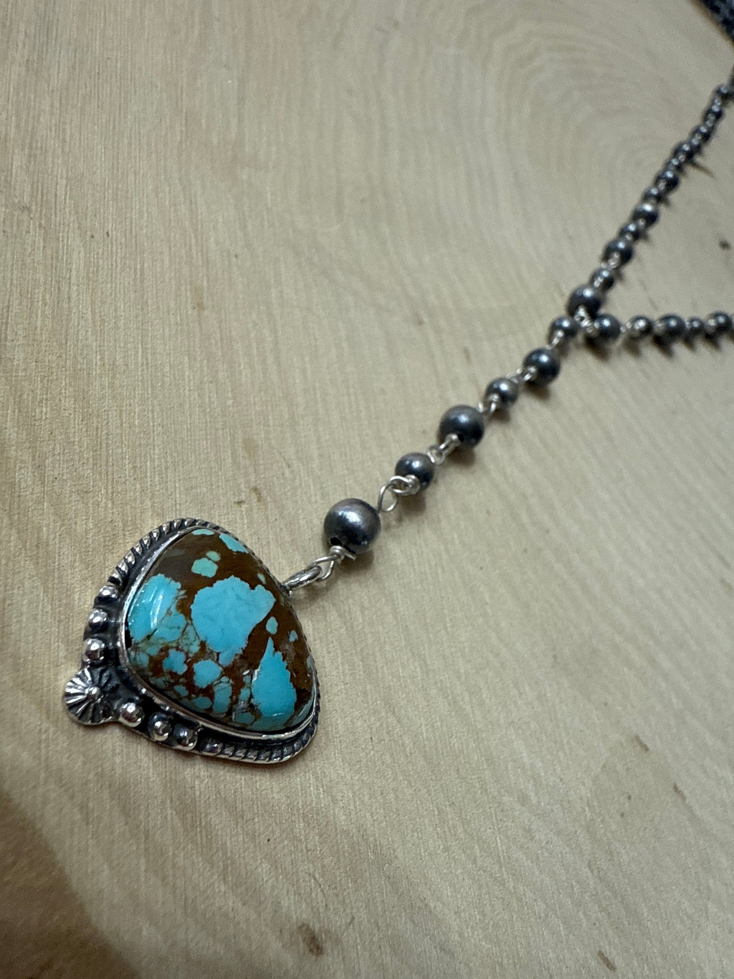 Handmade Sterling Silver Number 8 Turquoise Beaded Lariat Cross Necklace