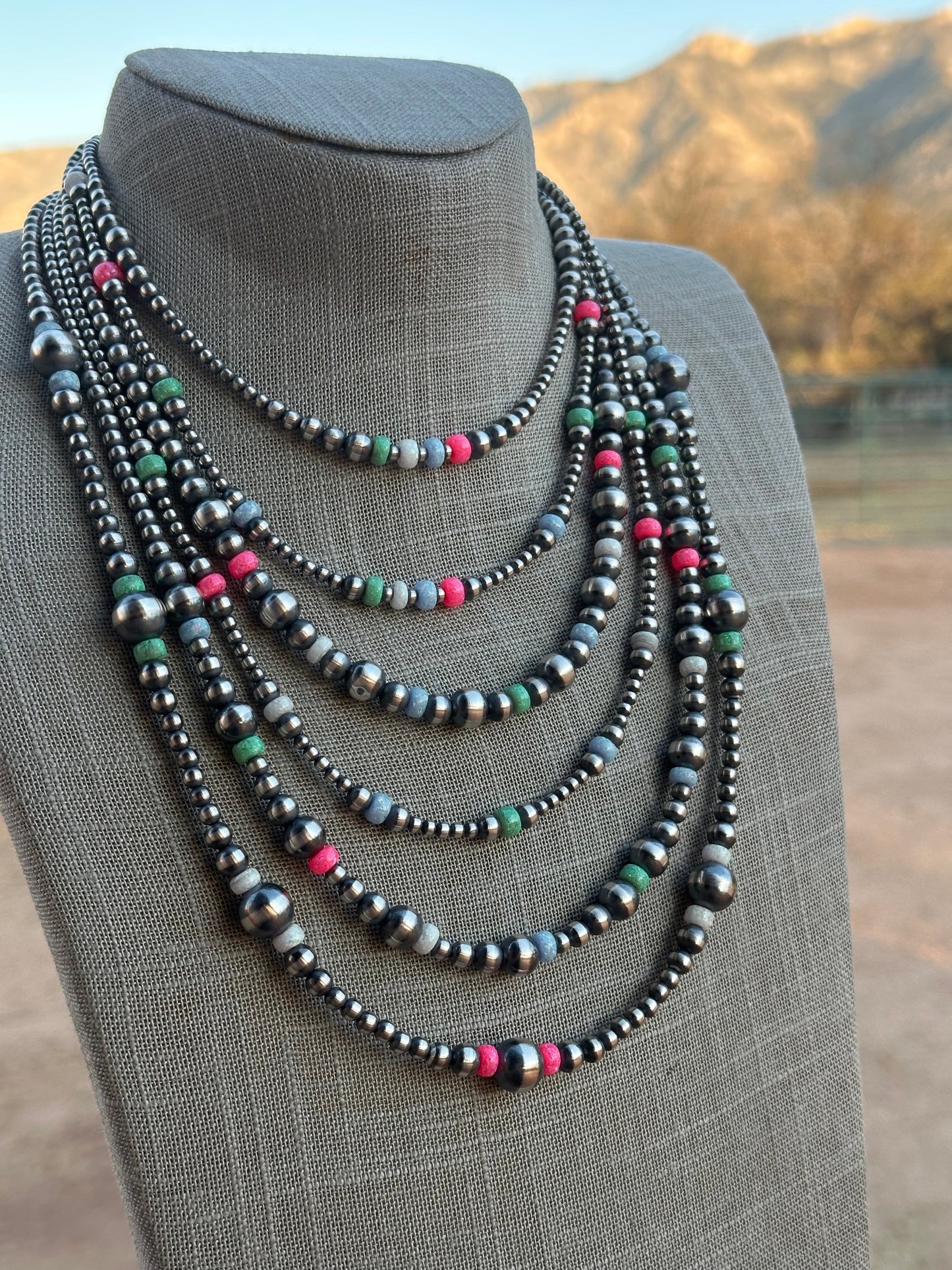Navajo Style Navajo Pearl Sterling Silver Sherbet Opal Necklaces