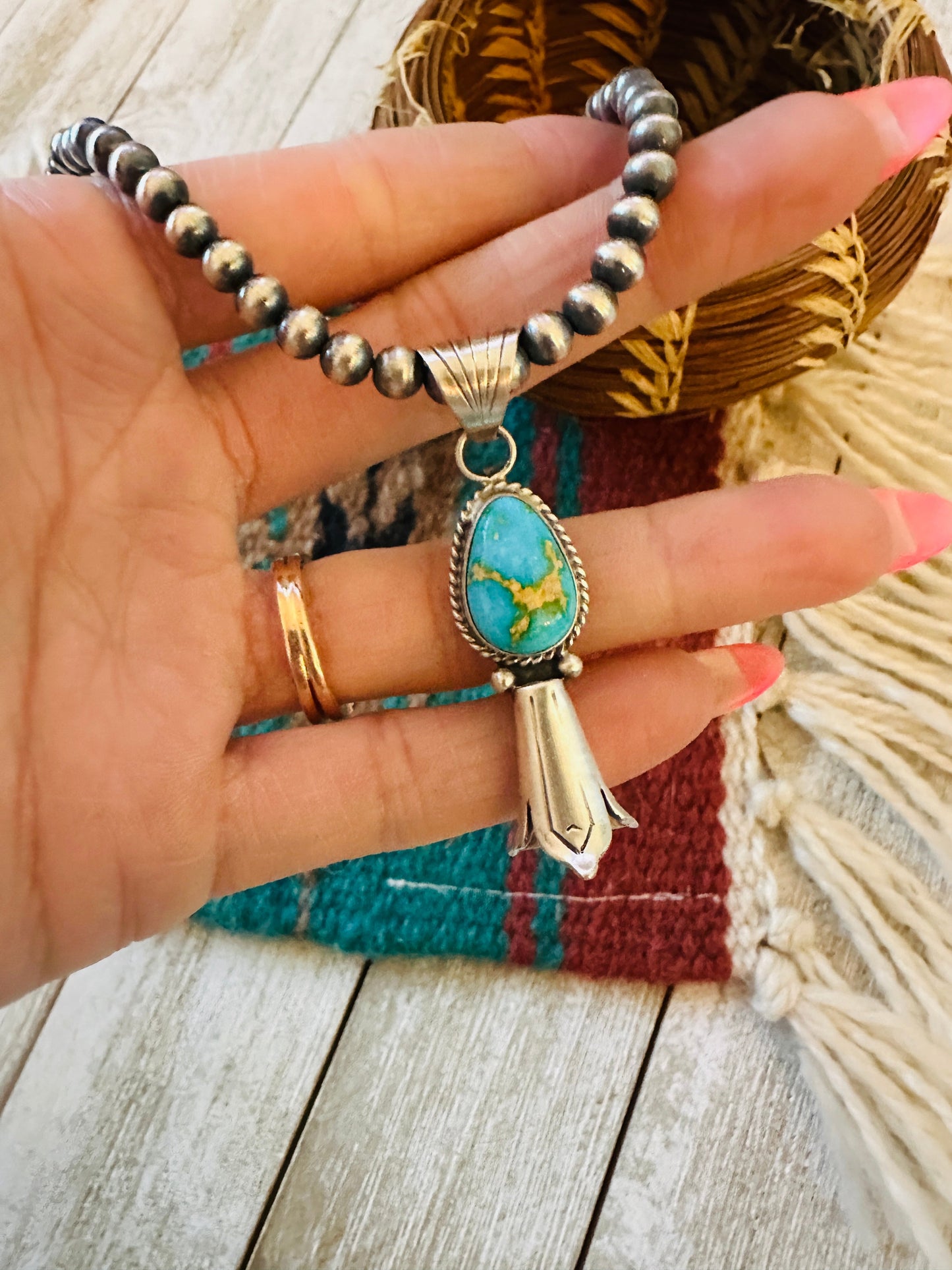 Navajo Sterling Silver & Sonoran Gold Turquoise Blossom Necklace