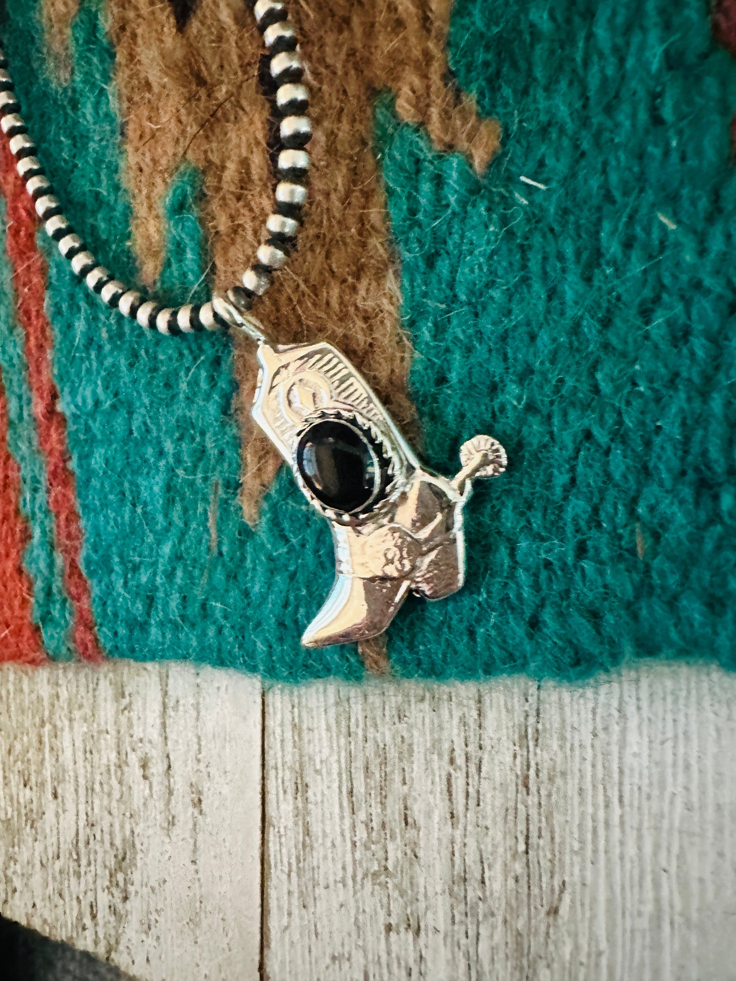 Navajo Sterling Silver & Black Onyx Cowboy Boot Pendant