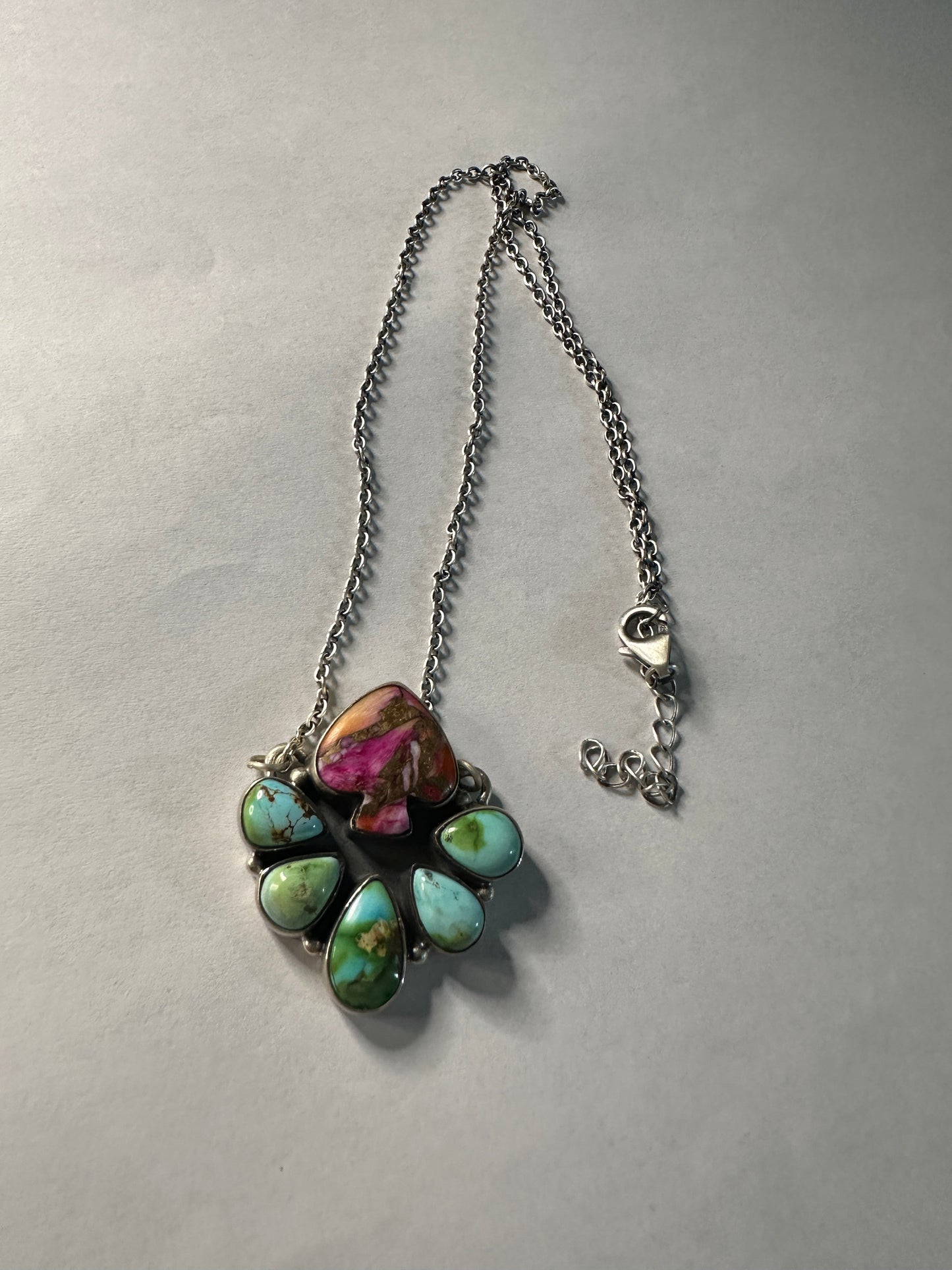 Handmade Pink Dream Mojave, Turquoise & Sterling Silver Spade Necklace