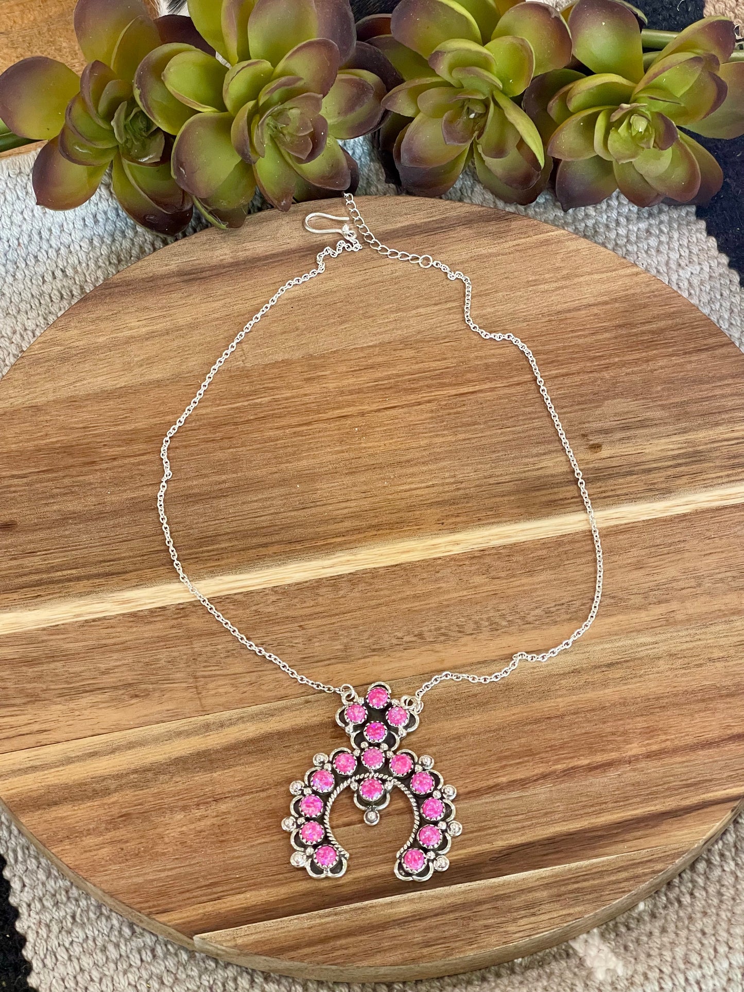 Handmade Hot Pink Fire Opal and Sterling Silver Naja Necklace