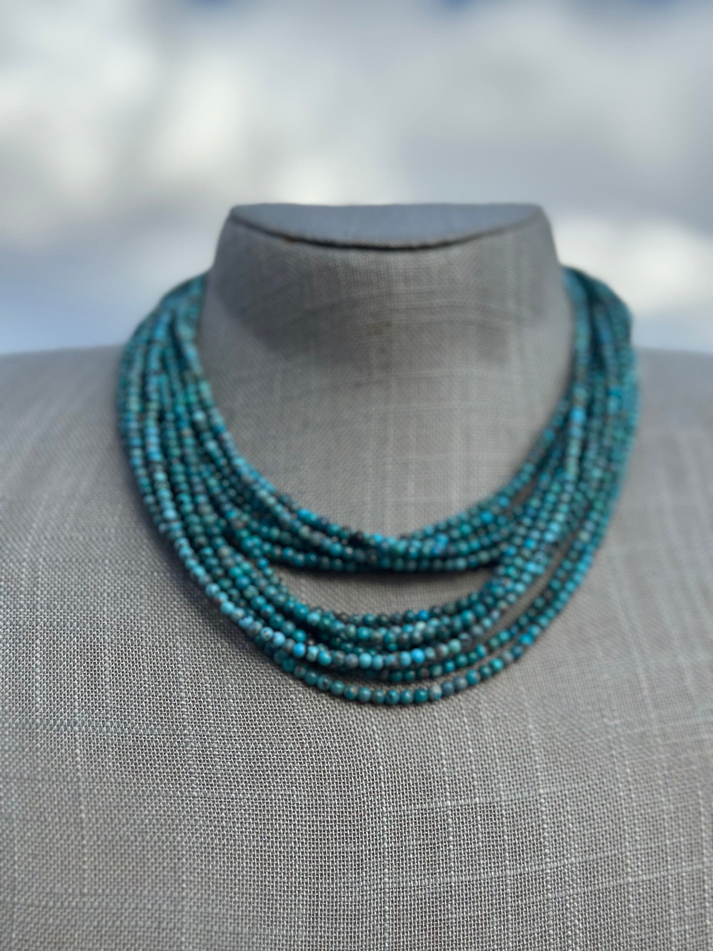 Navajo Tibetan Turquoise & Sterling Silver 3mm Beaded Necklace