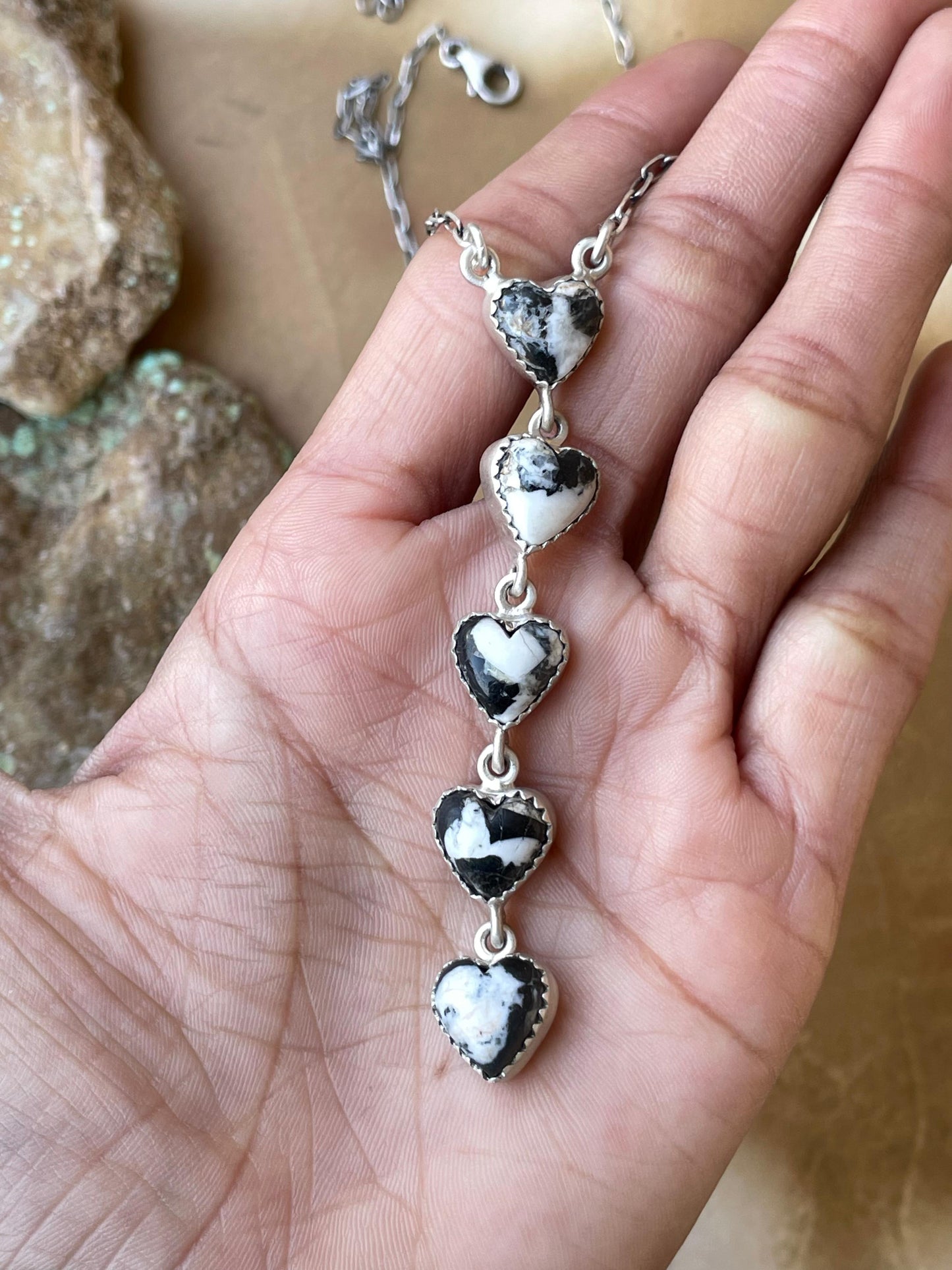 Handmade Sterling Silver & Pink Dream Mojave OR White Buffalo Drop Necklace