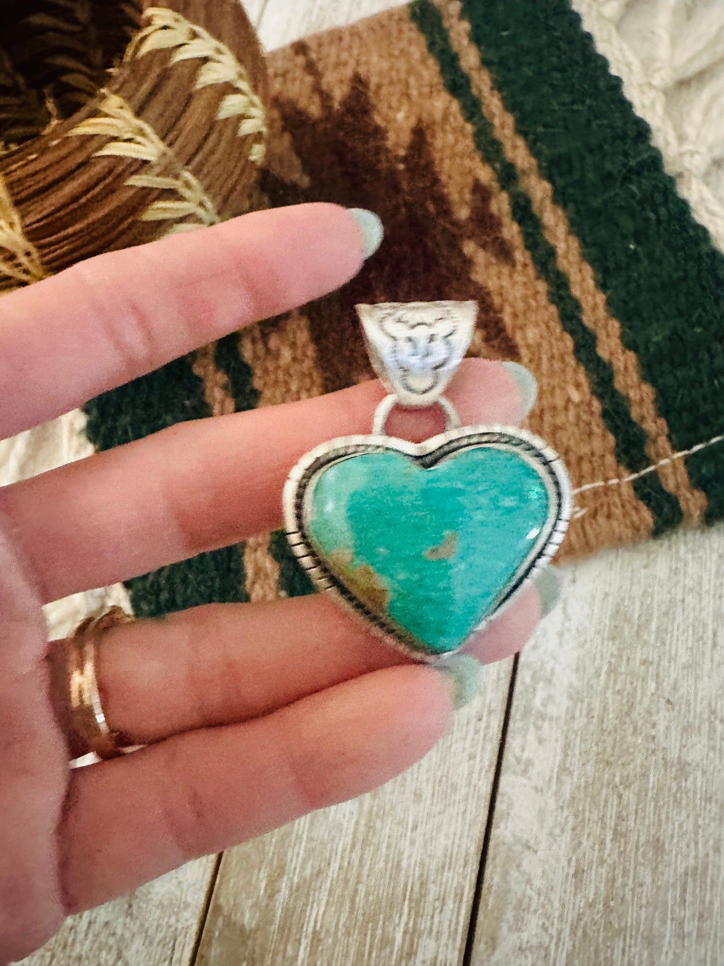 Handmade Turquoise & Sterling Silver Heart Pendant