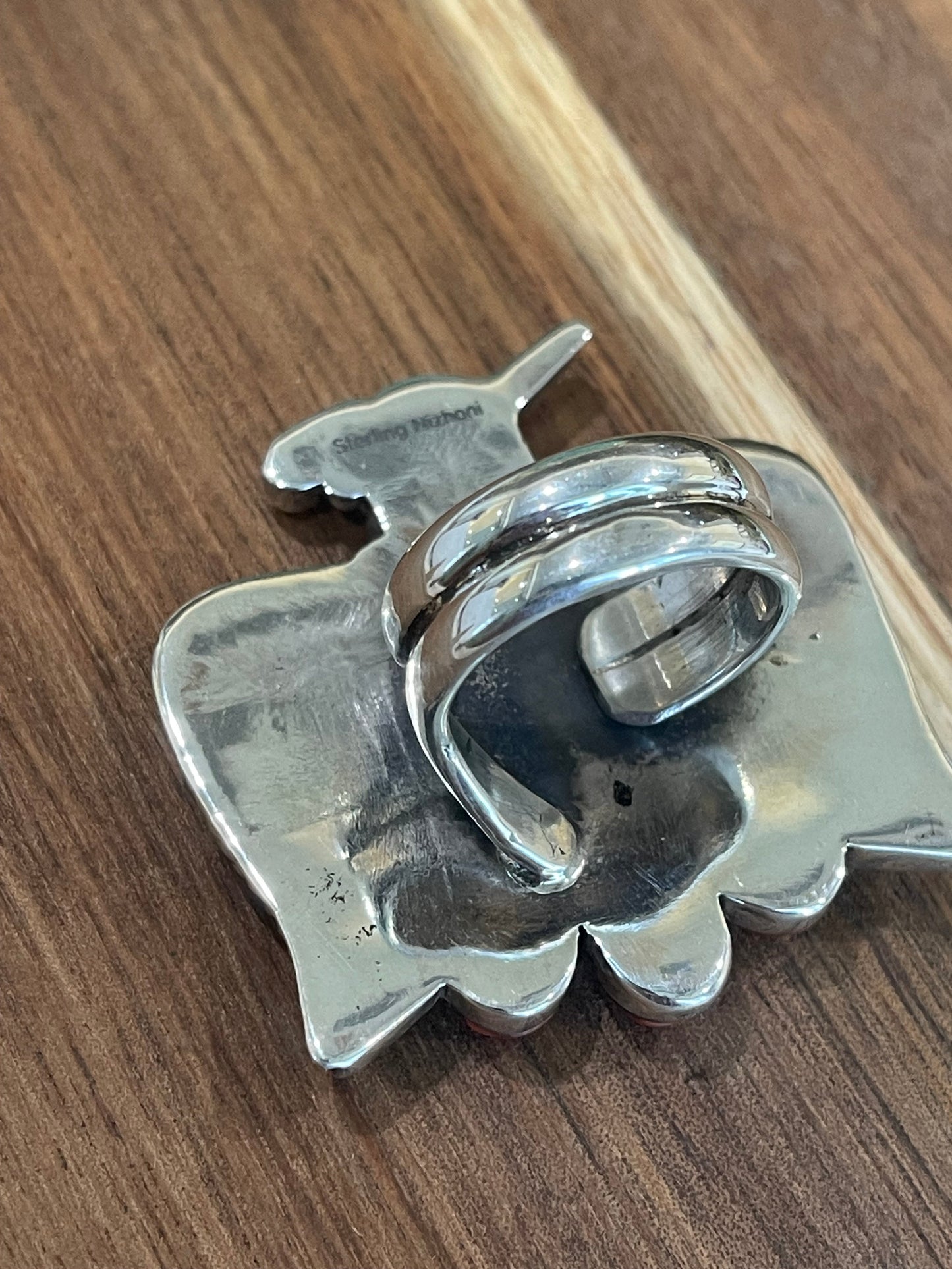 Handmade Multi Stone And Sterling Silver Thunderbird Adjustable Ring