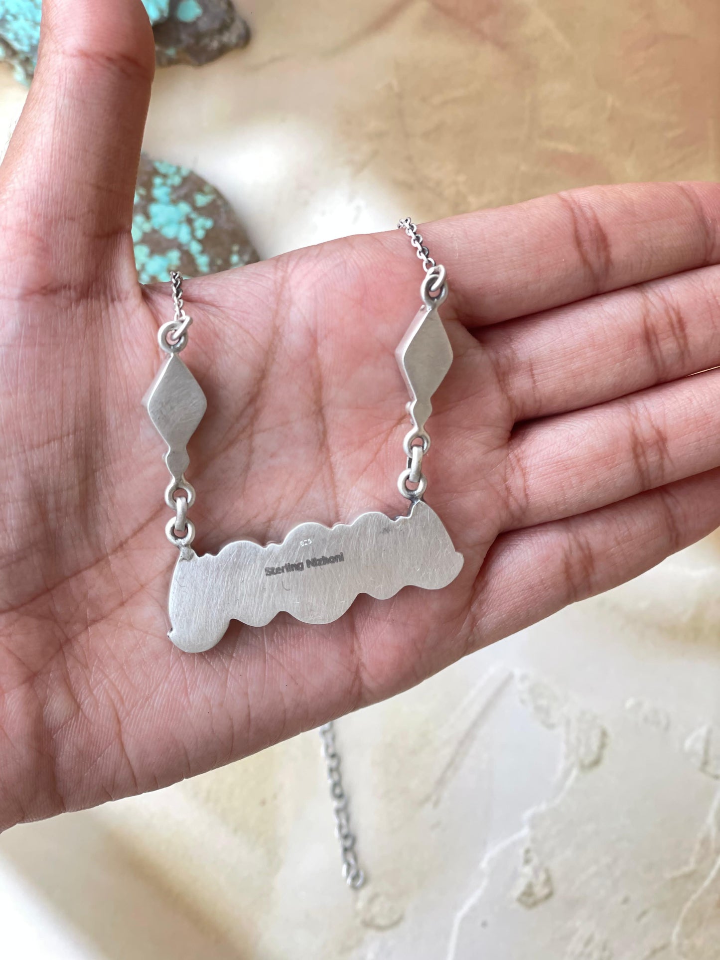 Beautiful Handmade Sterling Silver & Palomino Turquoise Bar Necklace
