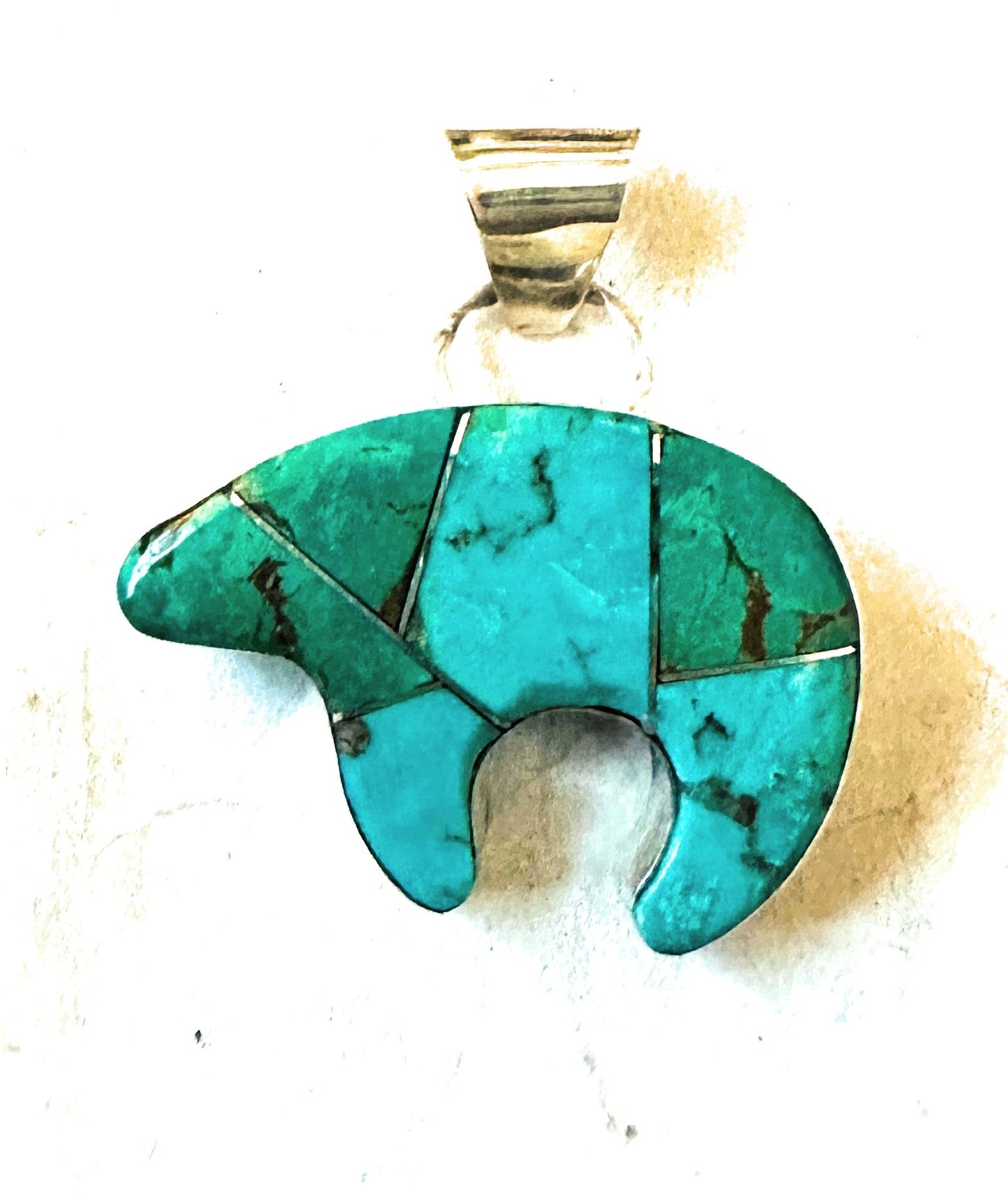 Navajo Turquoise & Sterling Silver Inlay Fetish Bear Pendant
