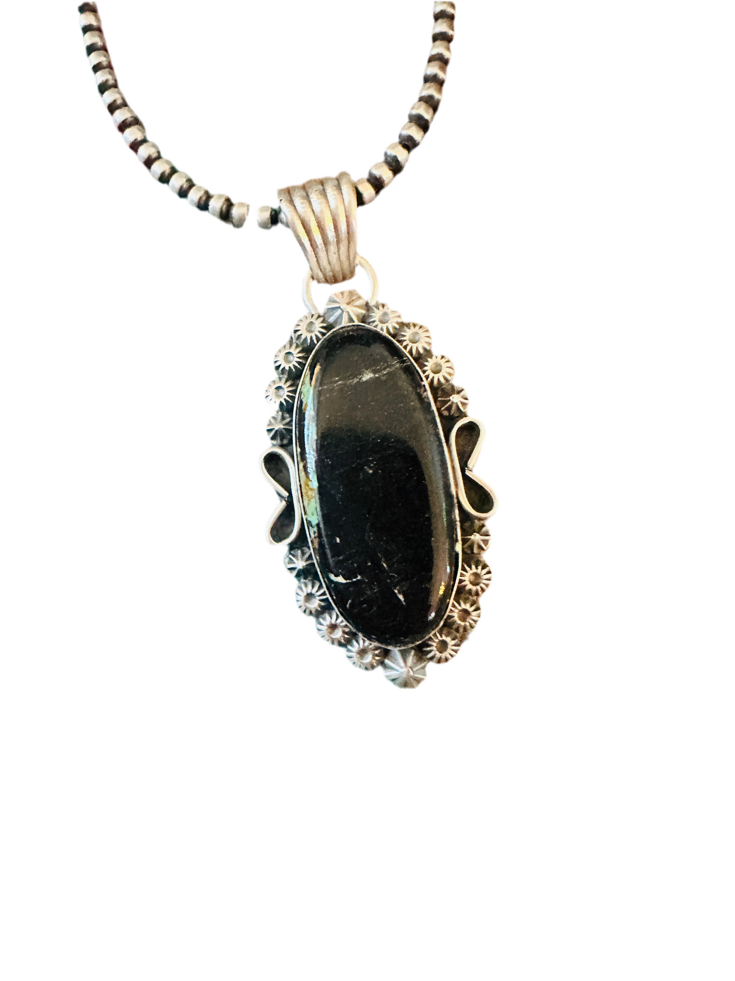 Navajo Black Jack Turquoise & Sterling Silver Pendant
