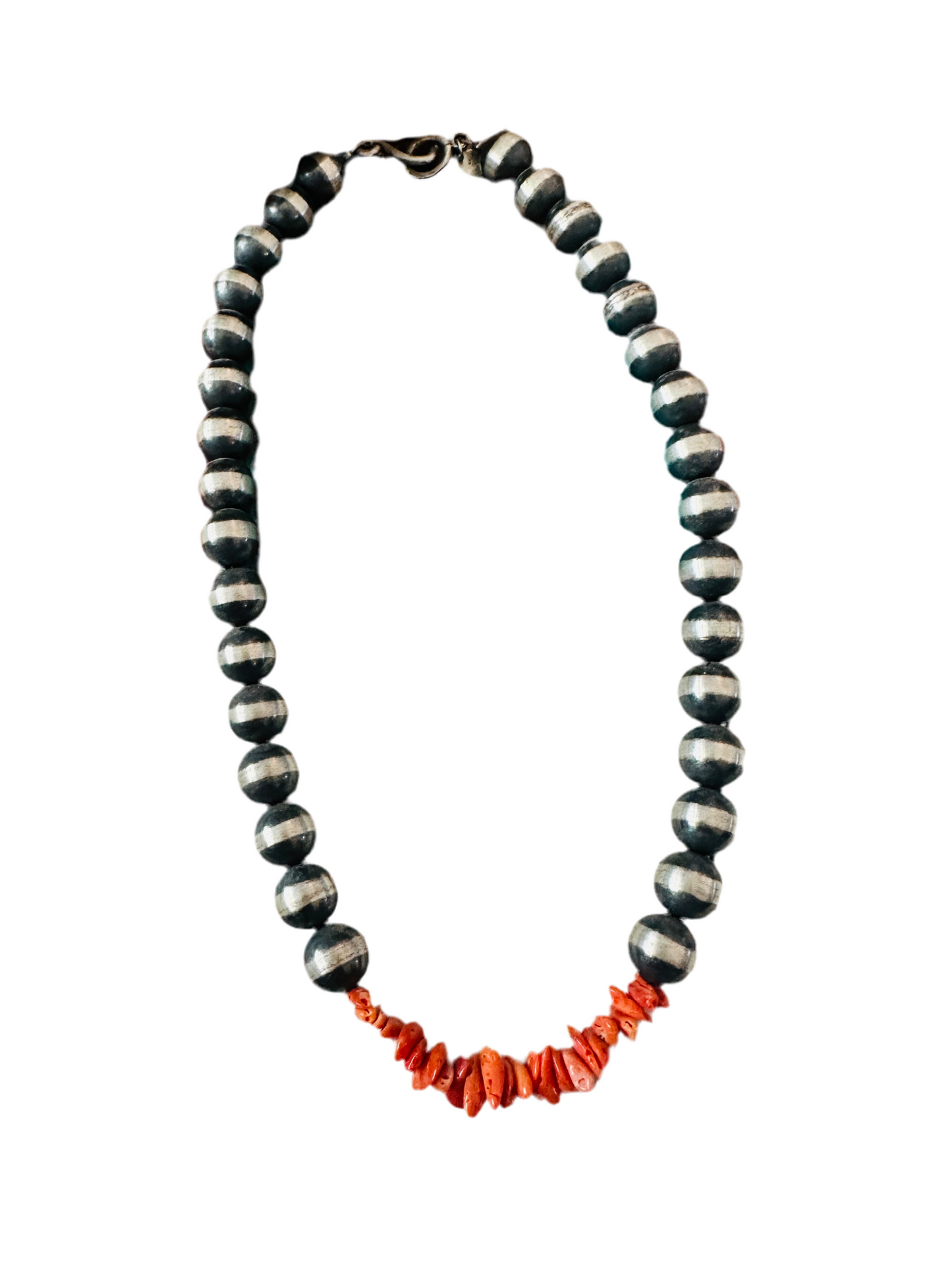 Navajo Sterling Silver Pearl & Spiny Beaded Necklace