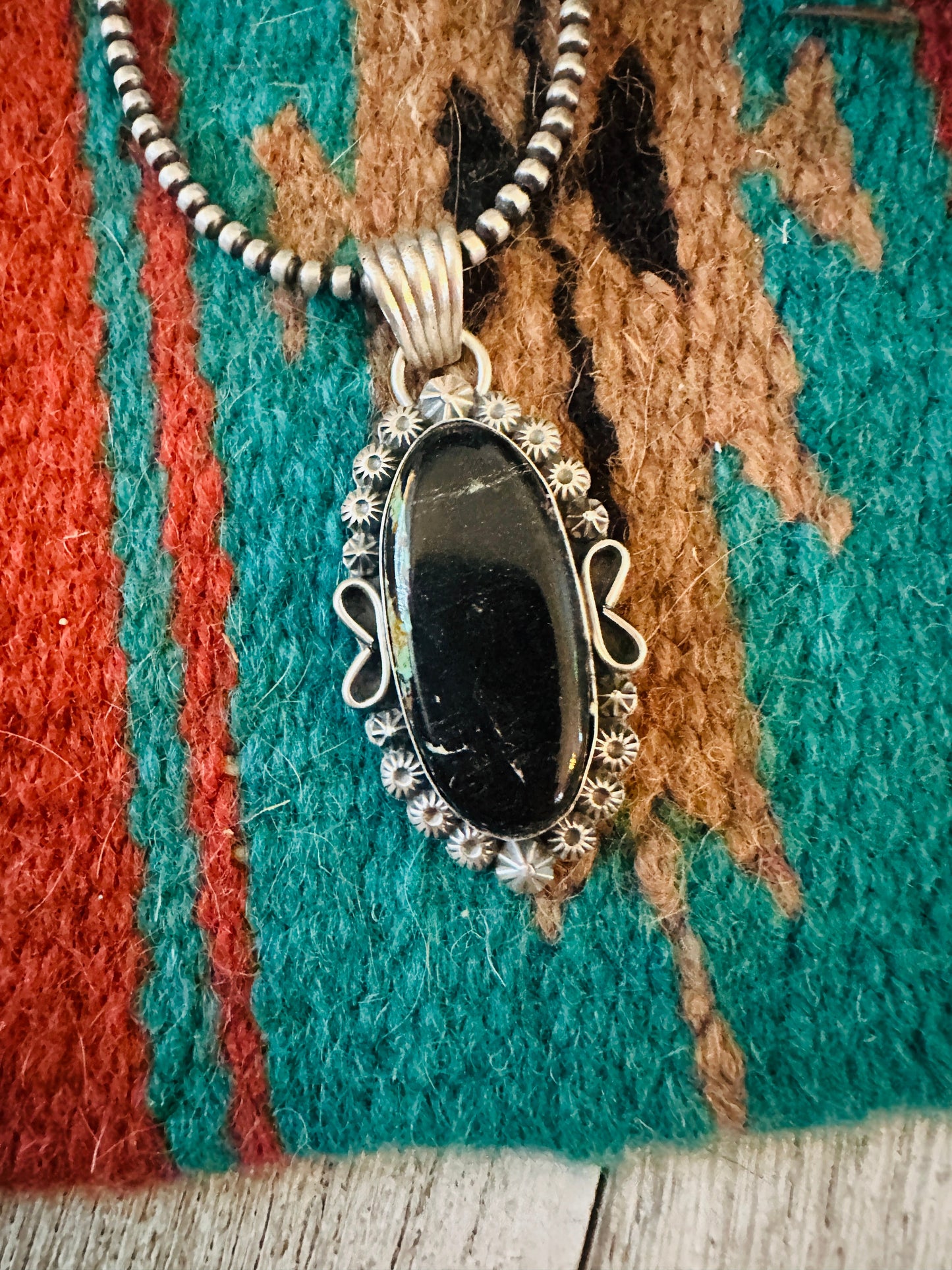 Navajo Black Jack Turquoise & Sterling Silver Pendant